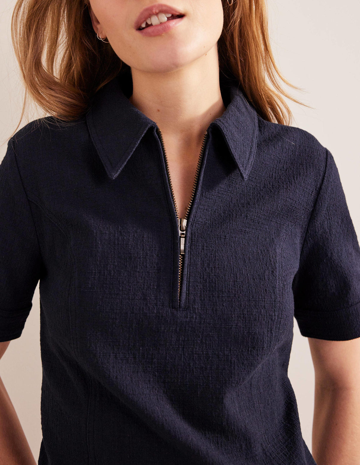 Zip Detail Mini Shift Dress-Navy-2