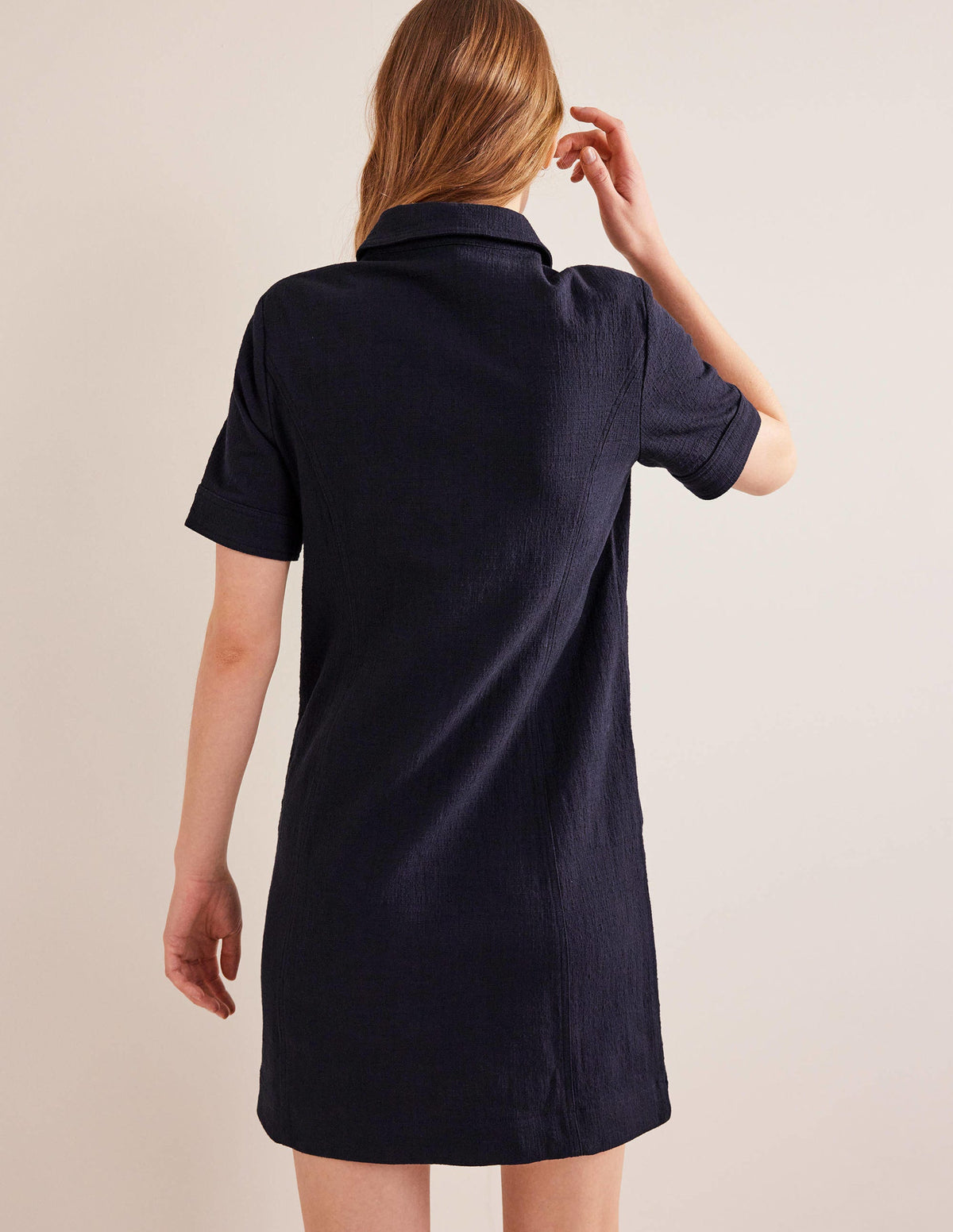 Zip Detail Mini Shift Dress-Navy-3