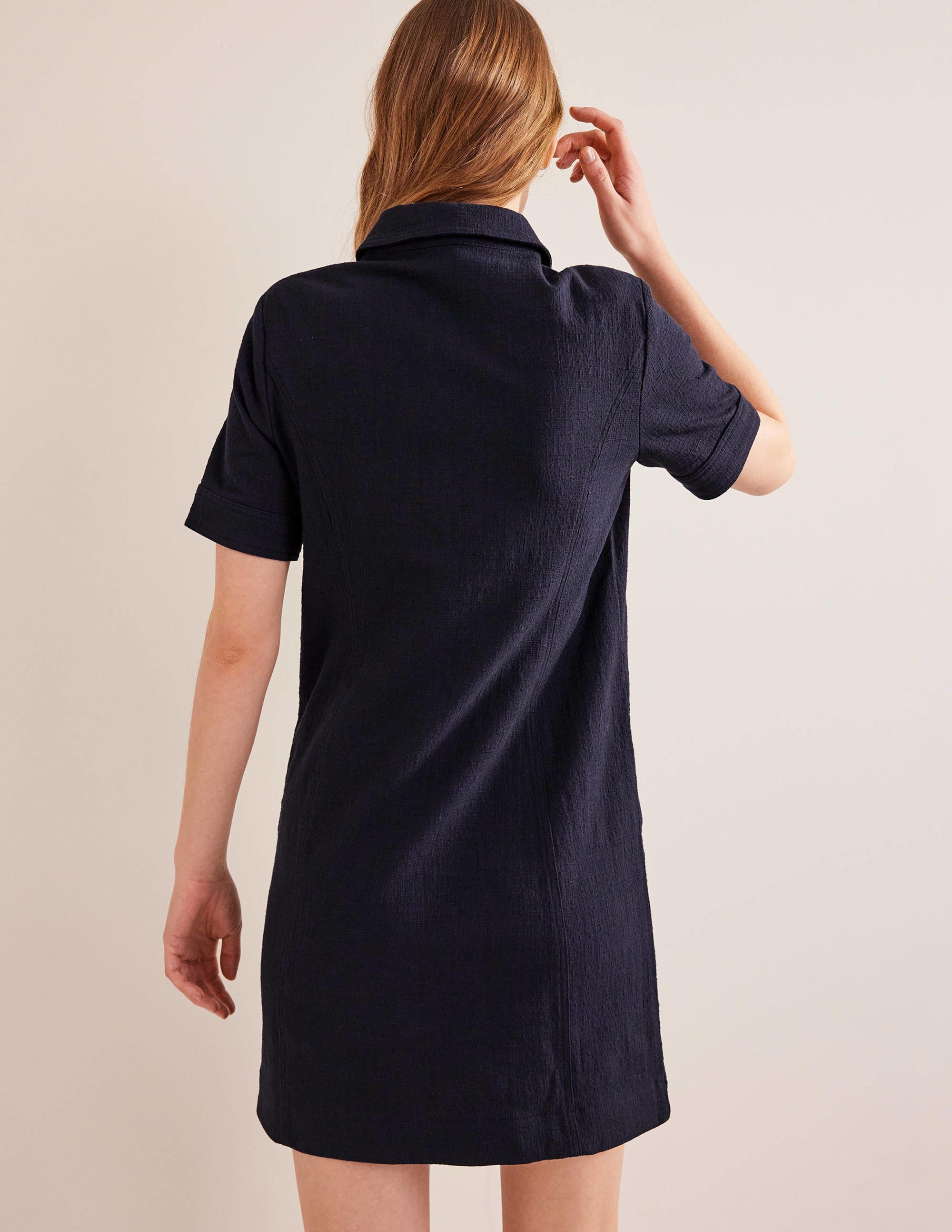 Zip Detail Mini Shift Dress-Navy - Image 3