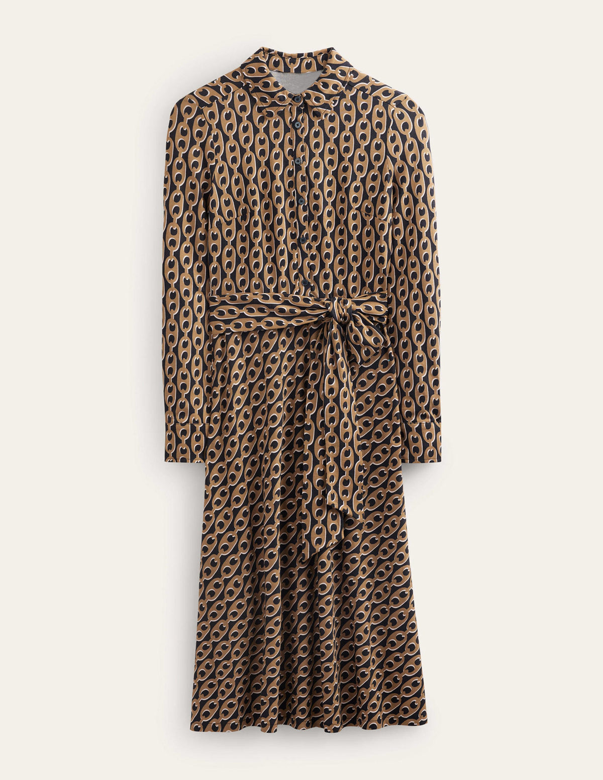 Laura Jersey Midi Shirt Dress-Camel, Geo Chain-7
