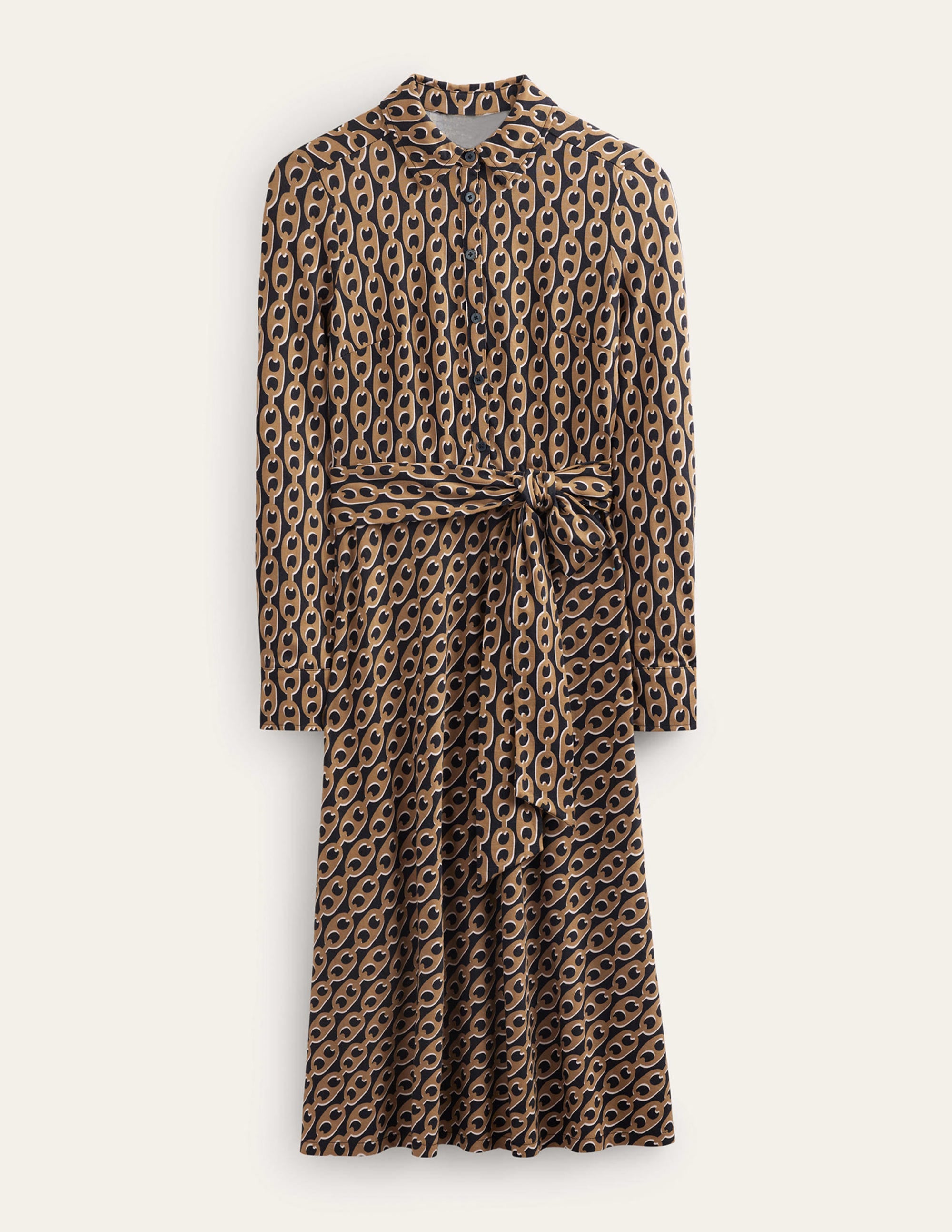 Laura Jersey Midi Shirt Dress-Camel, Geo Chain - Image 7