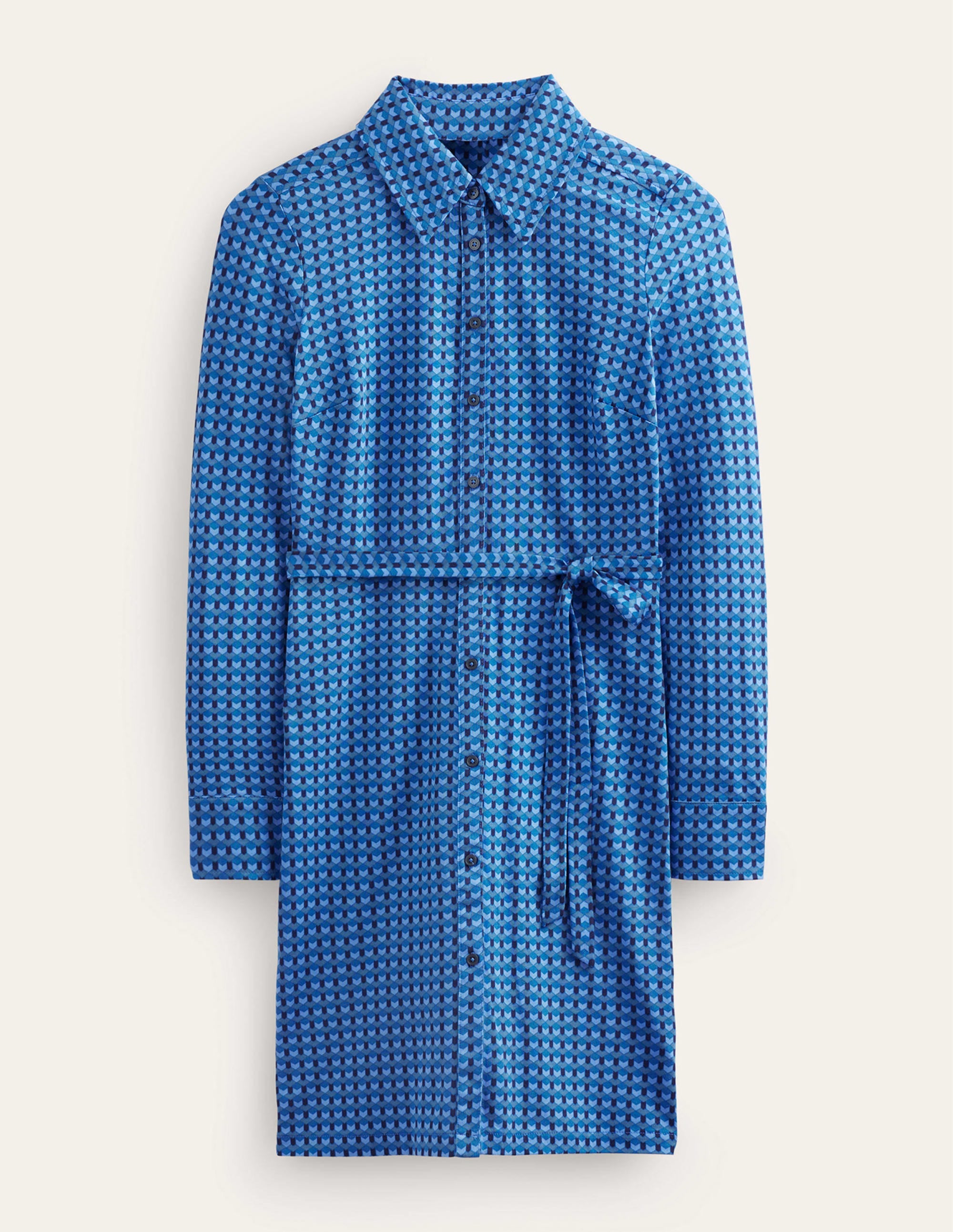 Jessie Jersey Shirt Dress-Azure, Terrace Geo - Image 5