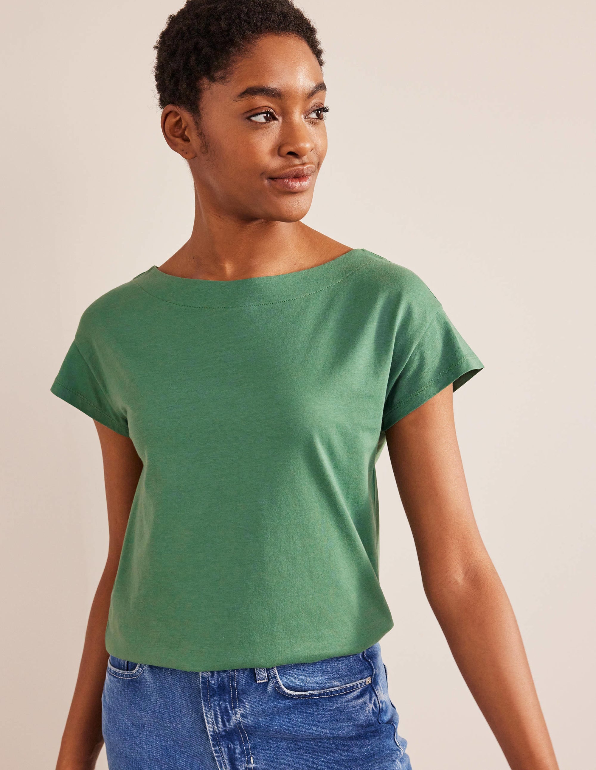 Supersoft Boat Neck T-Shirt-Broad Bean - Image 1