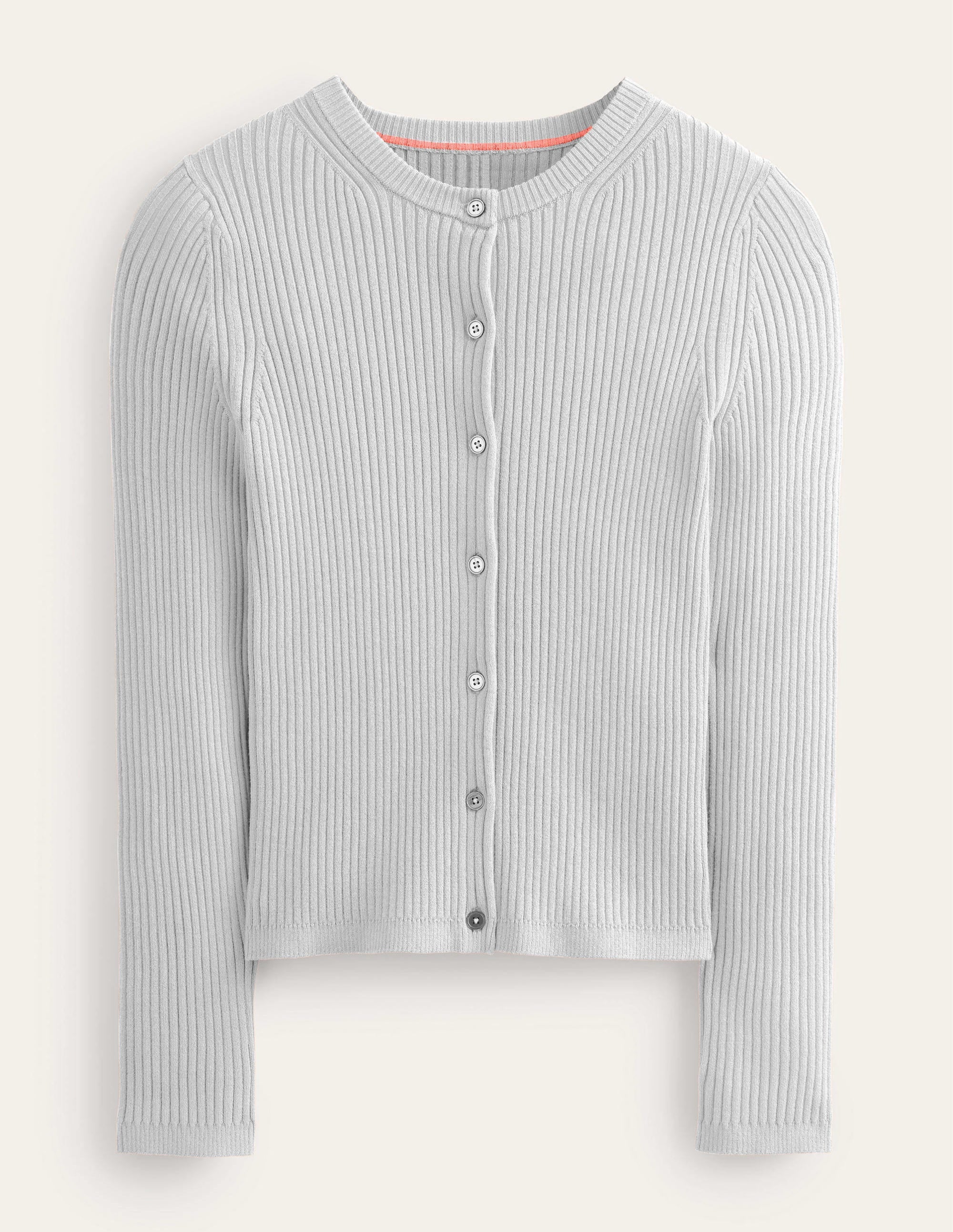 Ribbed Detail Cardigan-Pale Grey Melange - Image 5