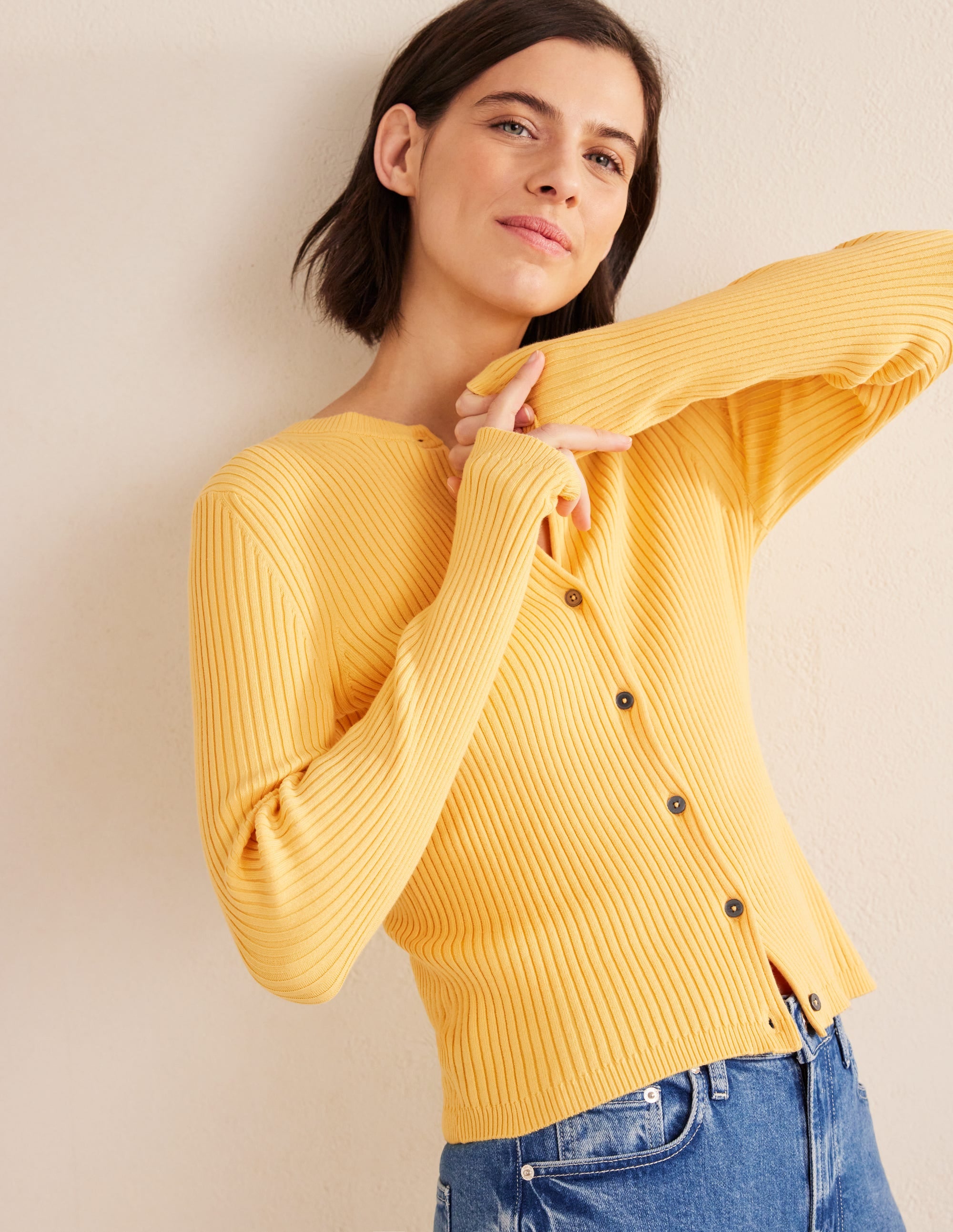 Ribbed Detail Cardigan-Sweet Honeycomb - Image 1