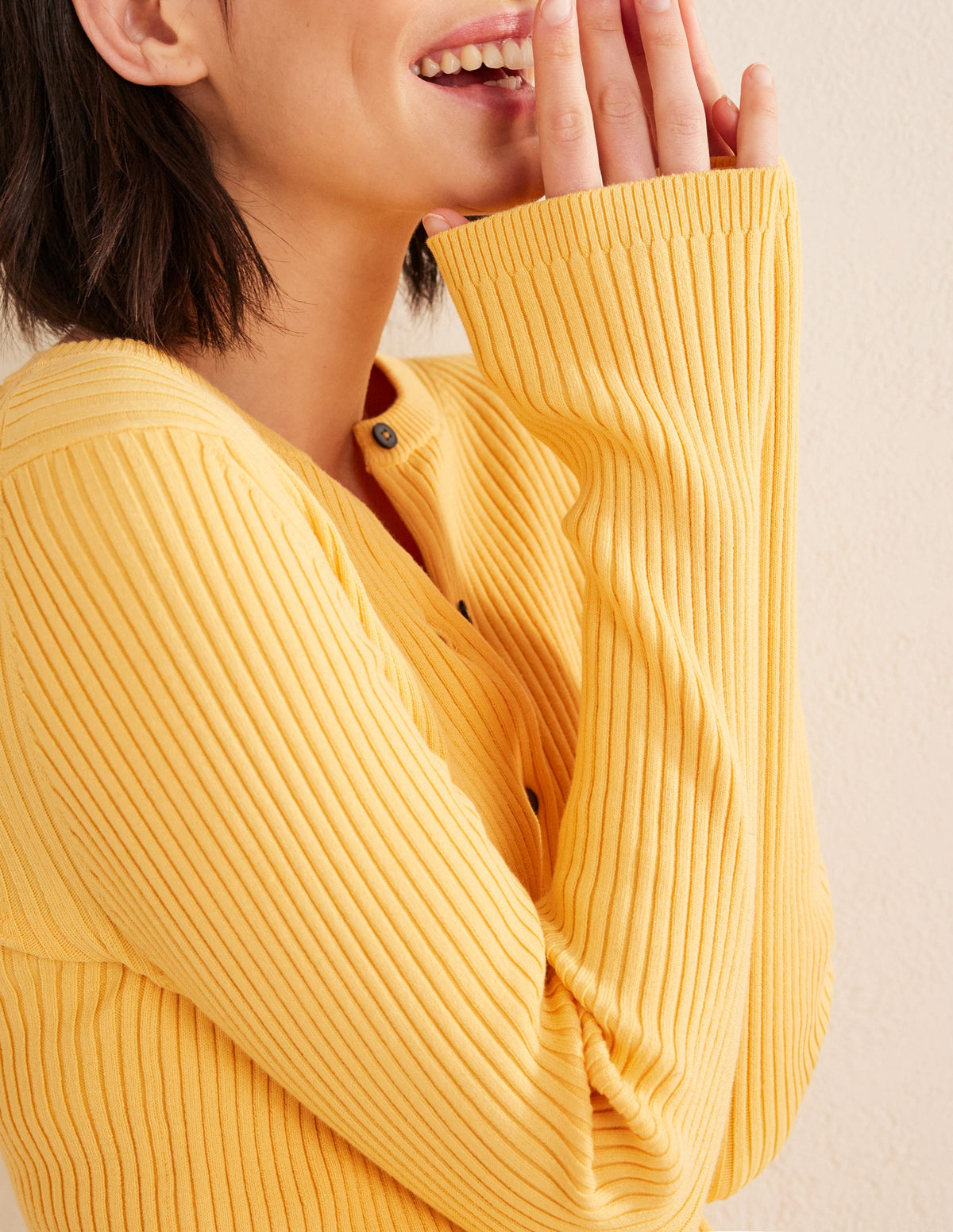 Ribbed Detail Cardigan-Sweet Honeycomb-2