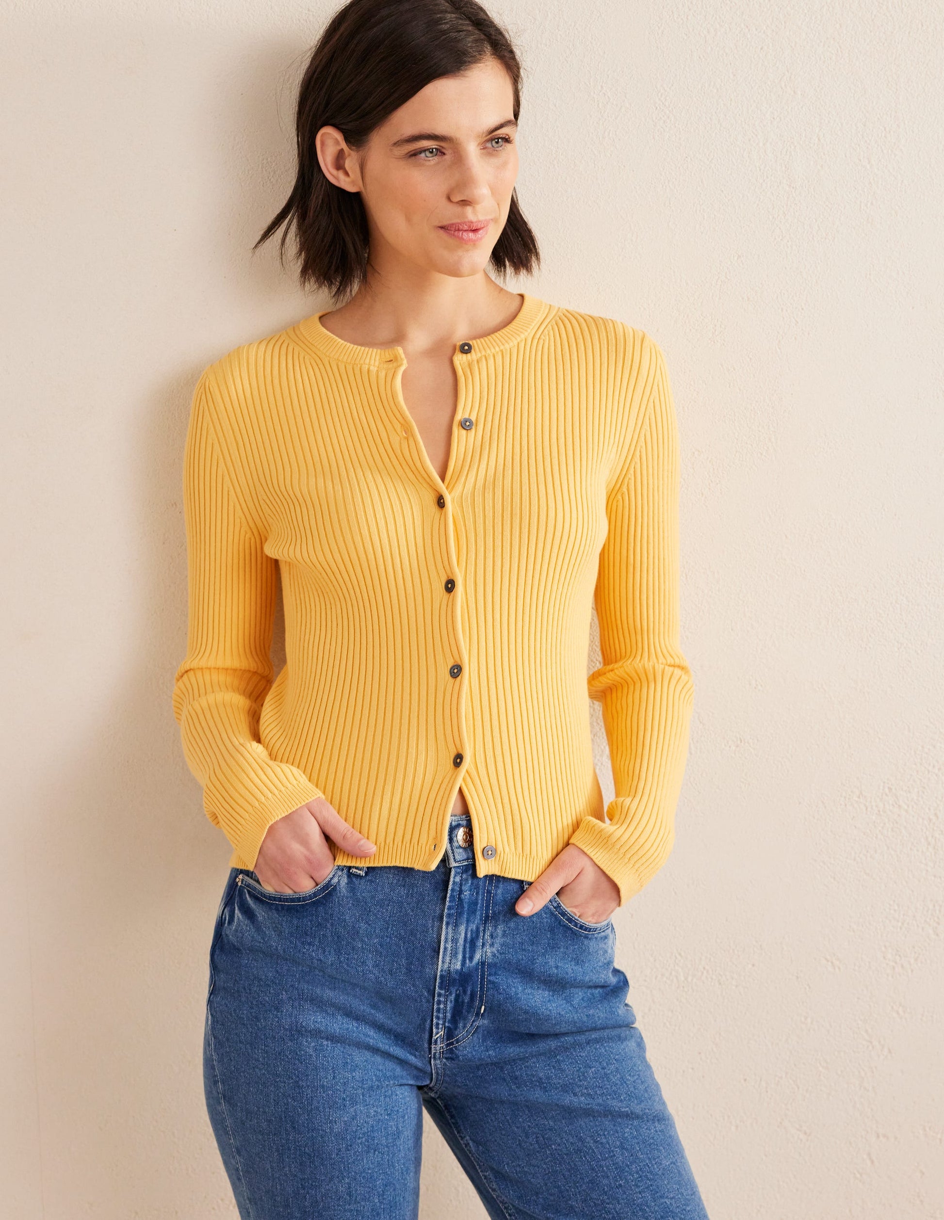 Ribbed Detail Cardigan-Sweet Honeycomb-4