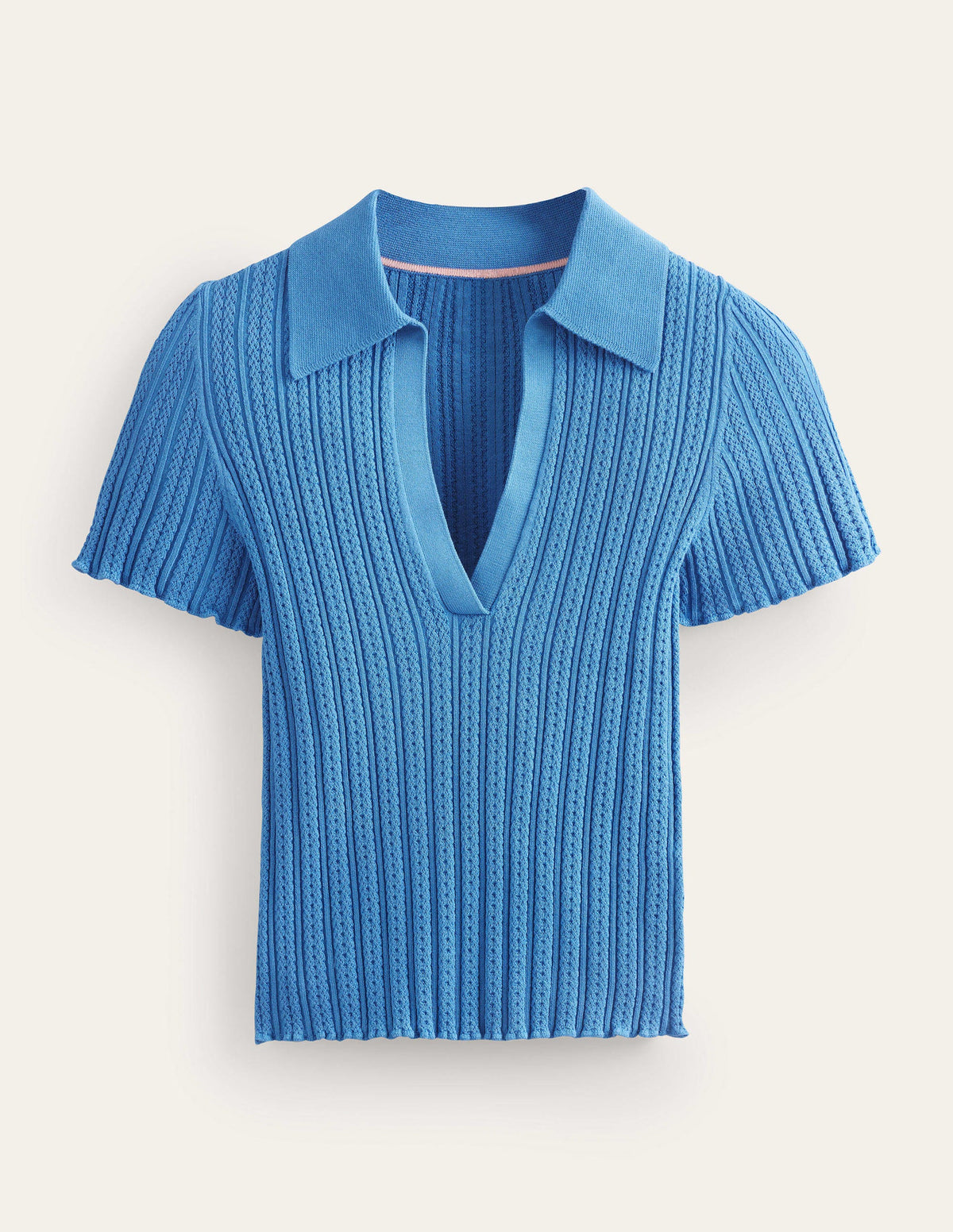 Ribbed Pointelle Collared Top-Porcelain Blue - Image 5