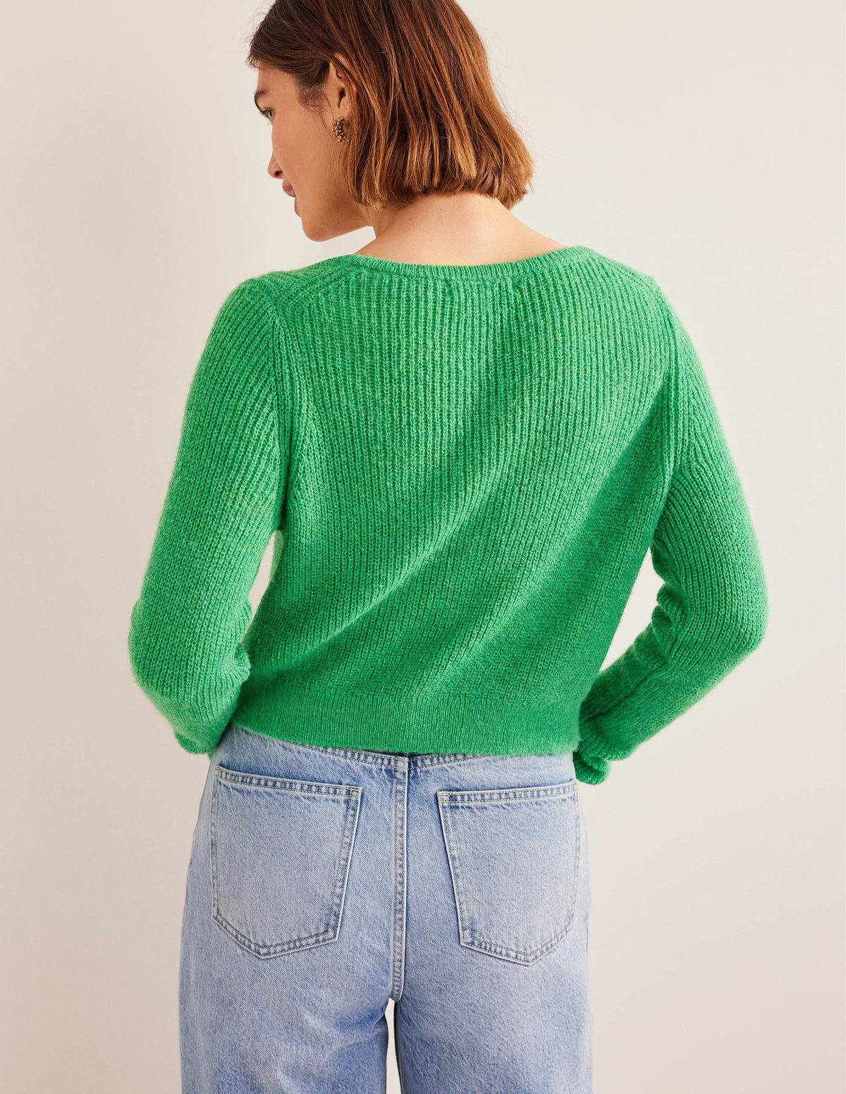 Cropped Fluffy Cardigan-Bright Green - Image 3