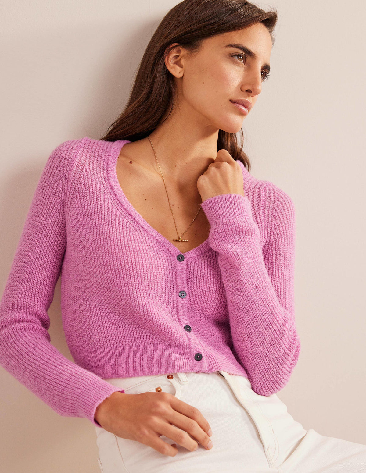 Cropped Fluffy Cardigan-Lavender Rose - Image 1