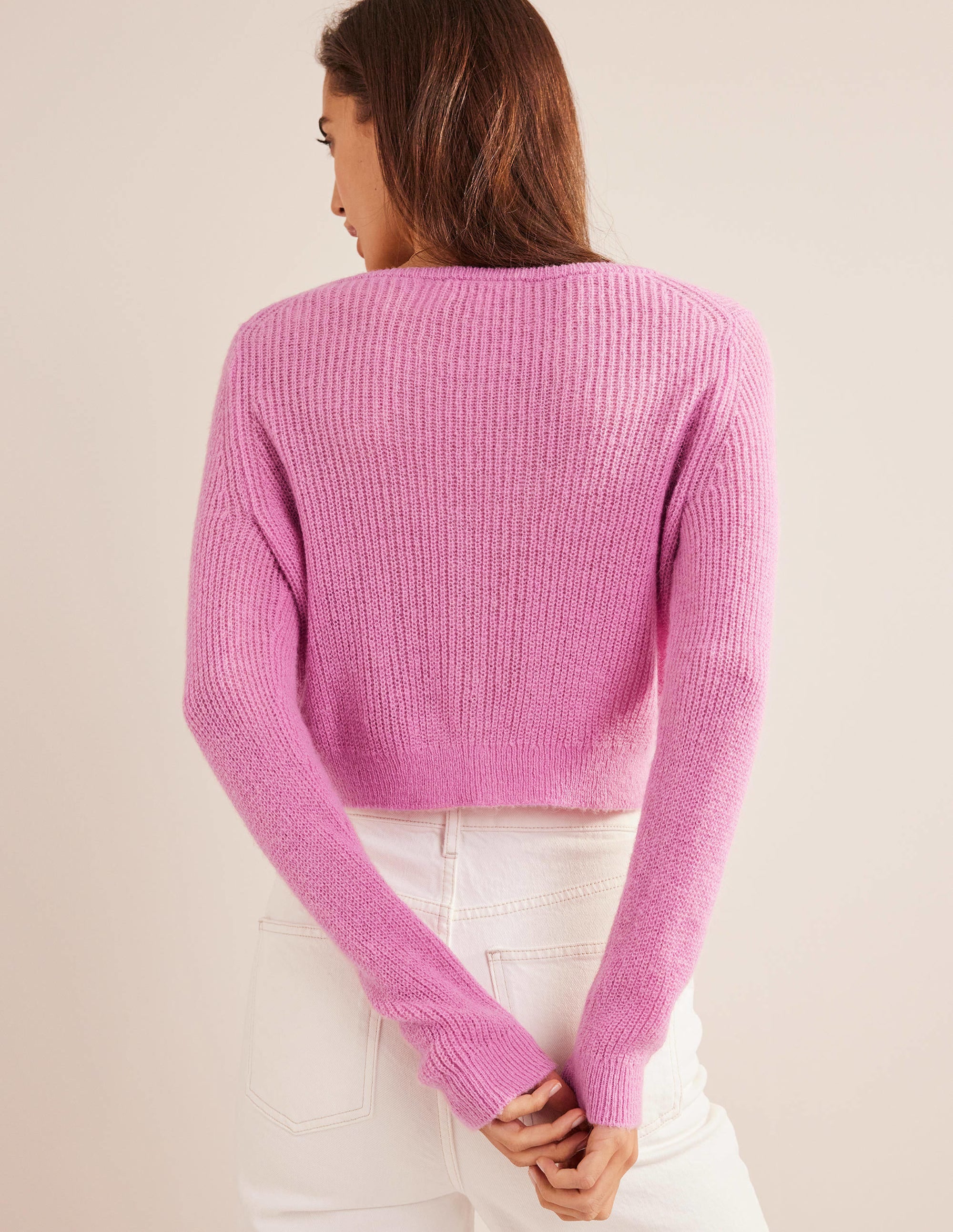 Cropped Fluffy Cardigan-Lavender Rose - Image 3
