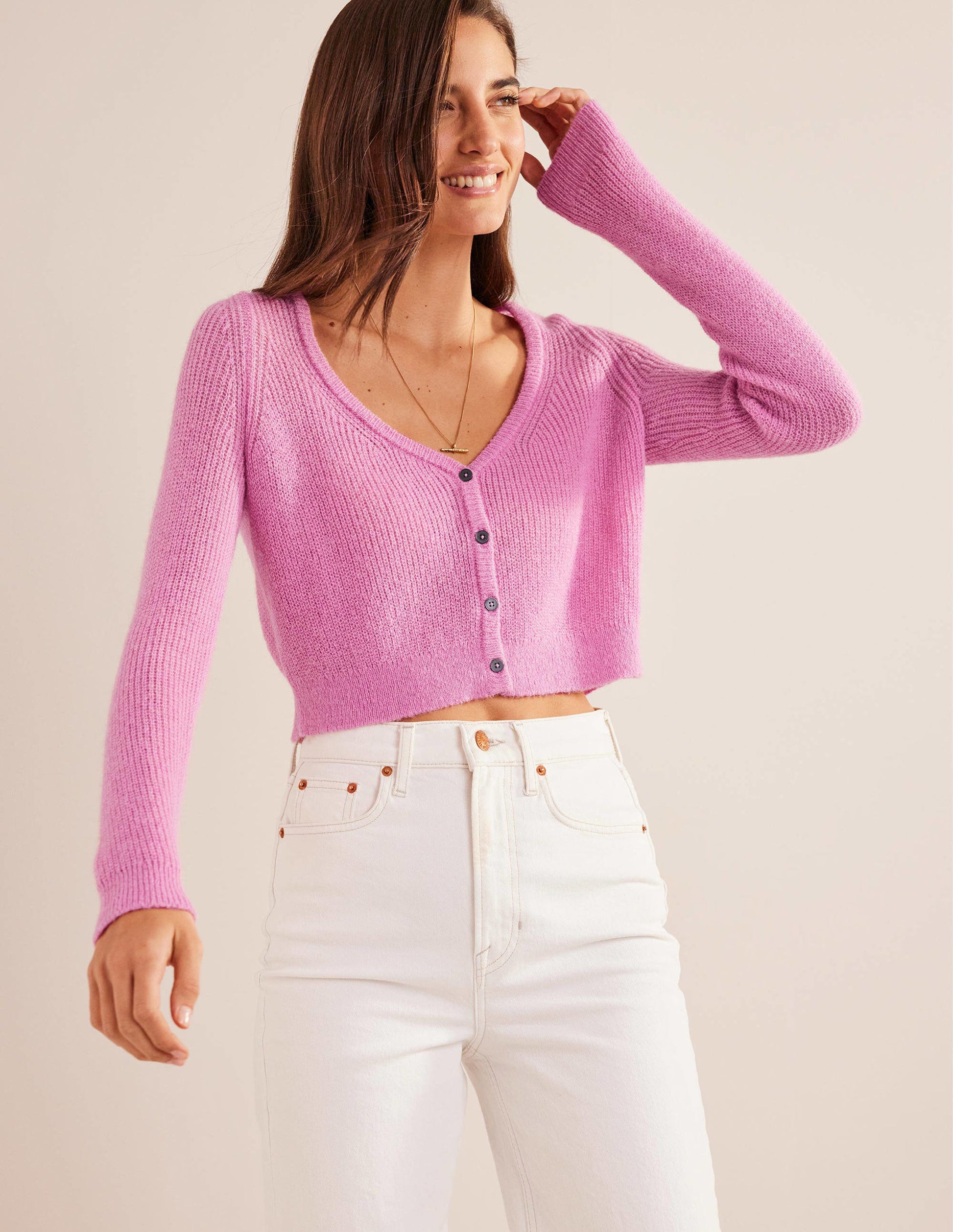 Cropped Fluffy Cardigan-Lavender Rose-4
