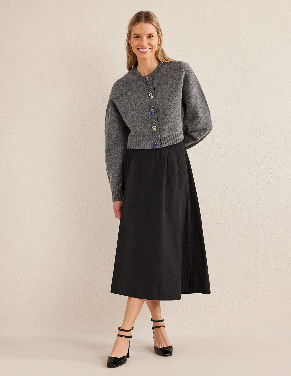 Embellished Bug Cardigan-Dark Grey Melange-5