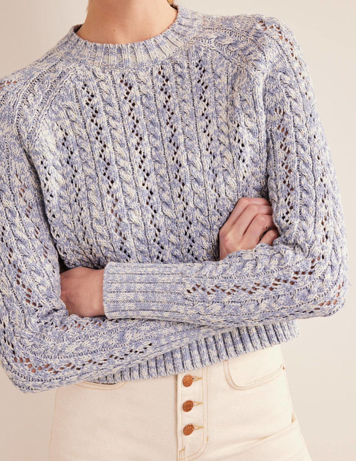Marled Cable Sweater-Blue Blizzard, Ivory Marl-2