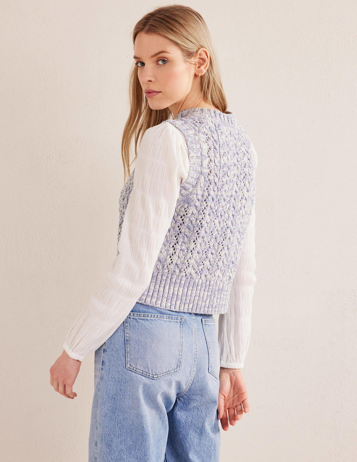 Cable Knit Tank-Blue Blizzard, Ivory Marl - Image 3