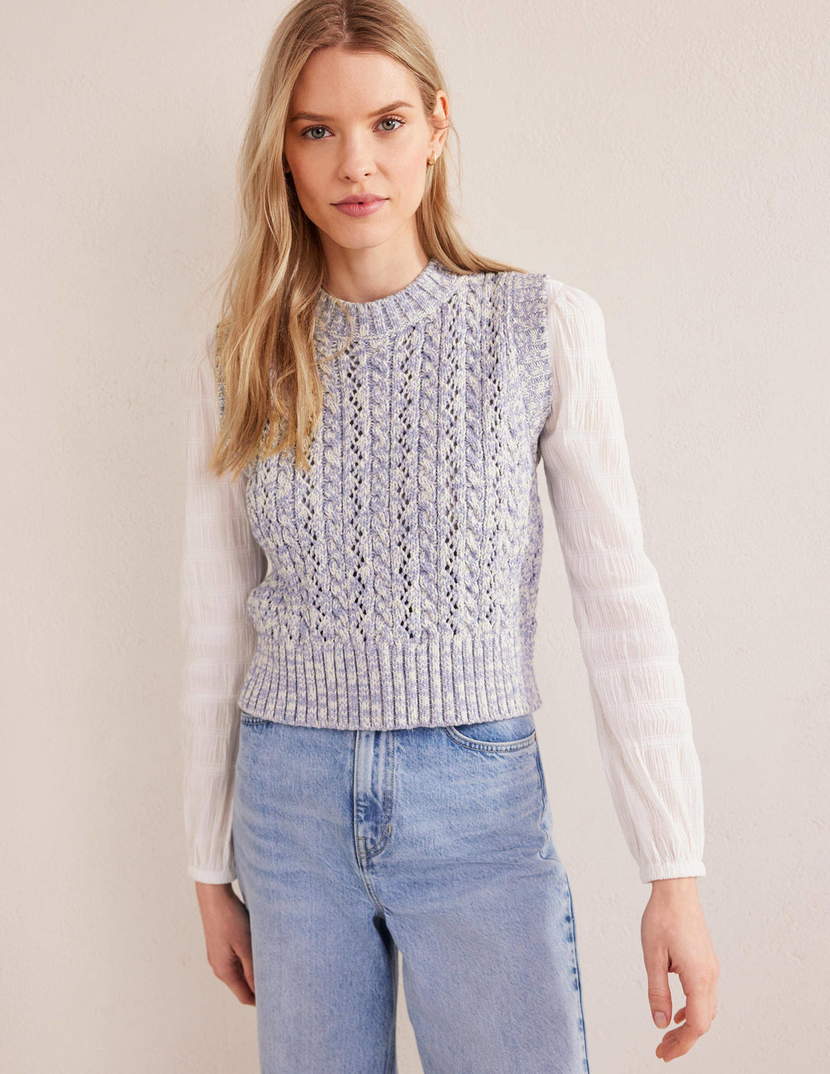 Cable Knit Tank-Blue Blizzard, Ivory Marl - Image 6