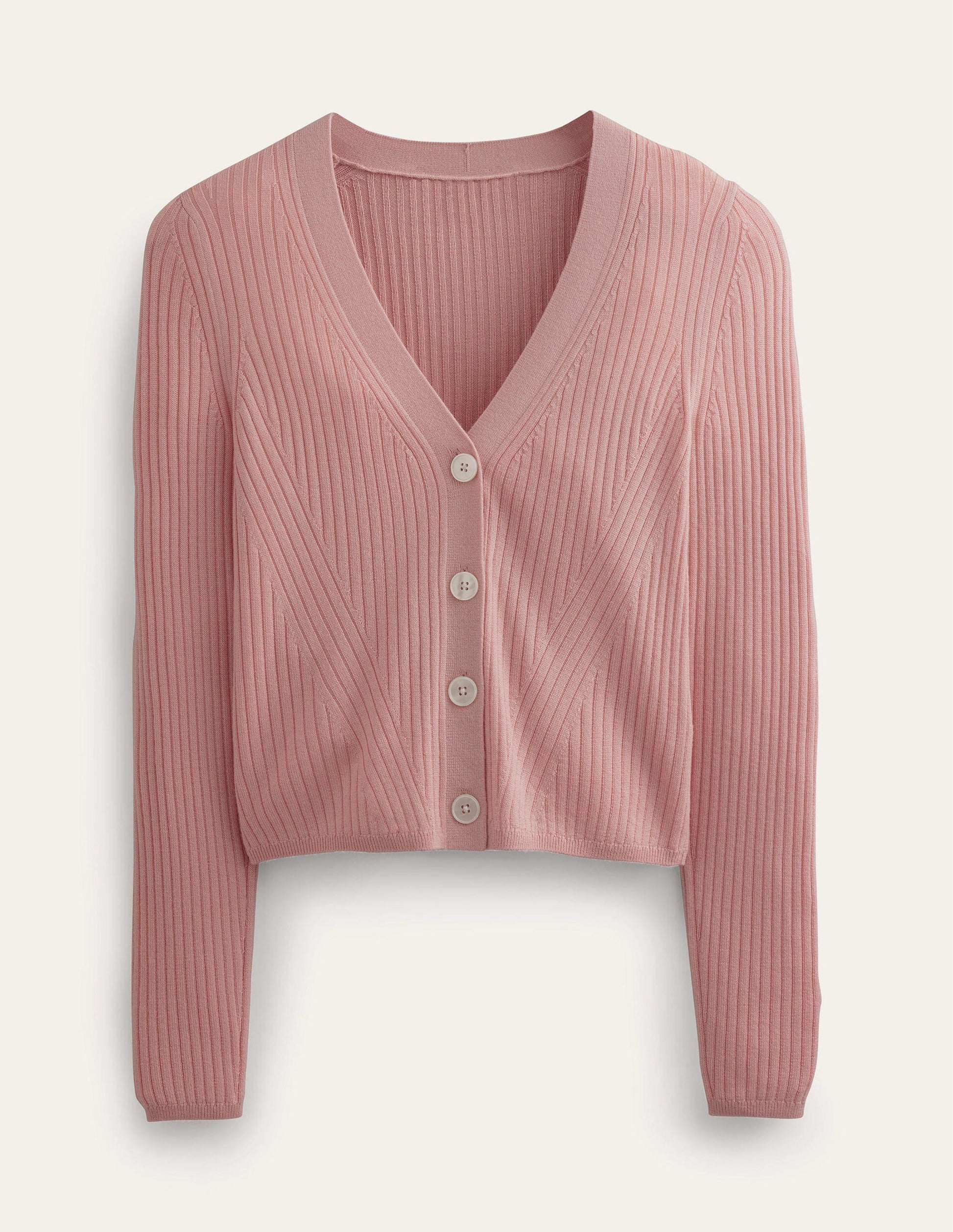 Ribbed Merino V Cardigan-Chalk Pink-5