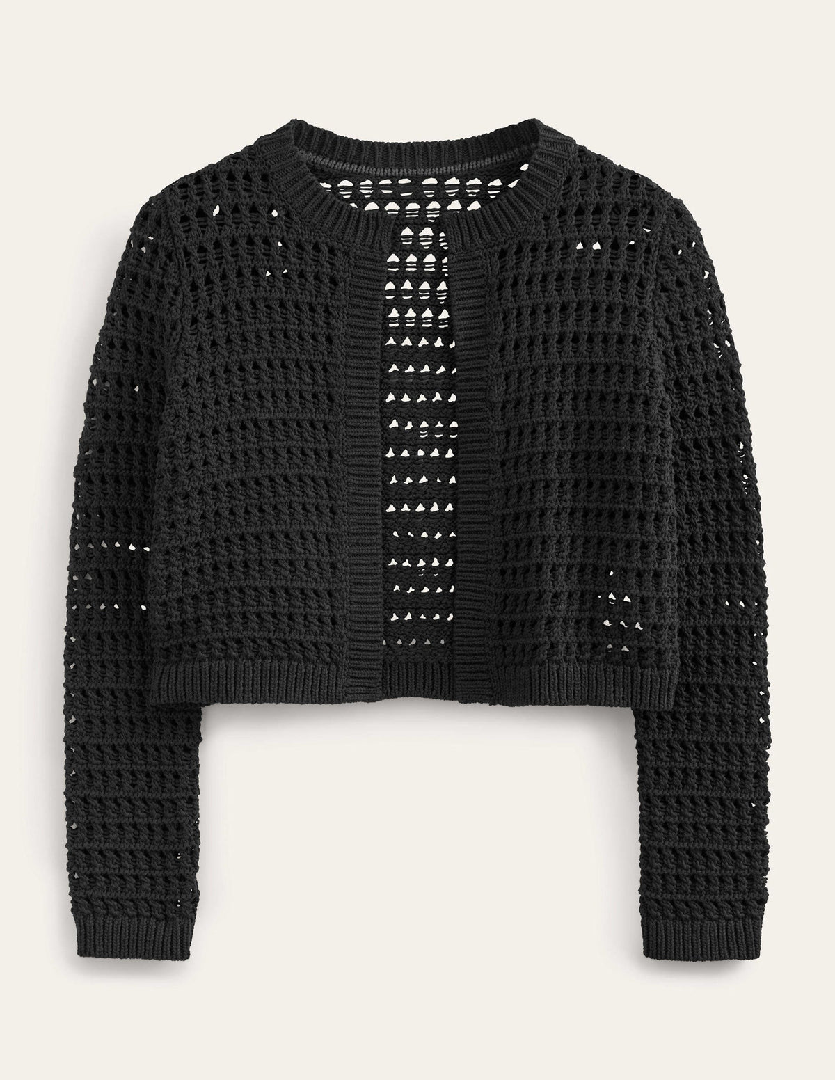 Cropped Crochet Cardigan-Black-5