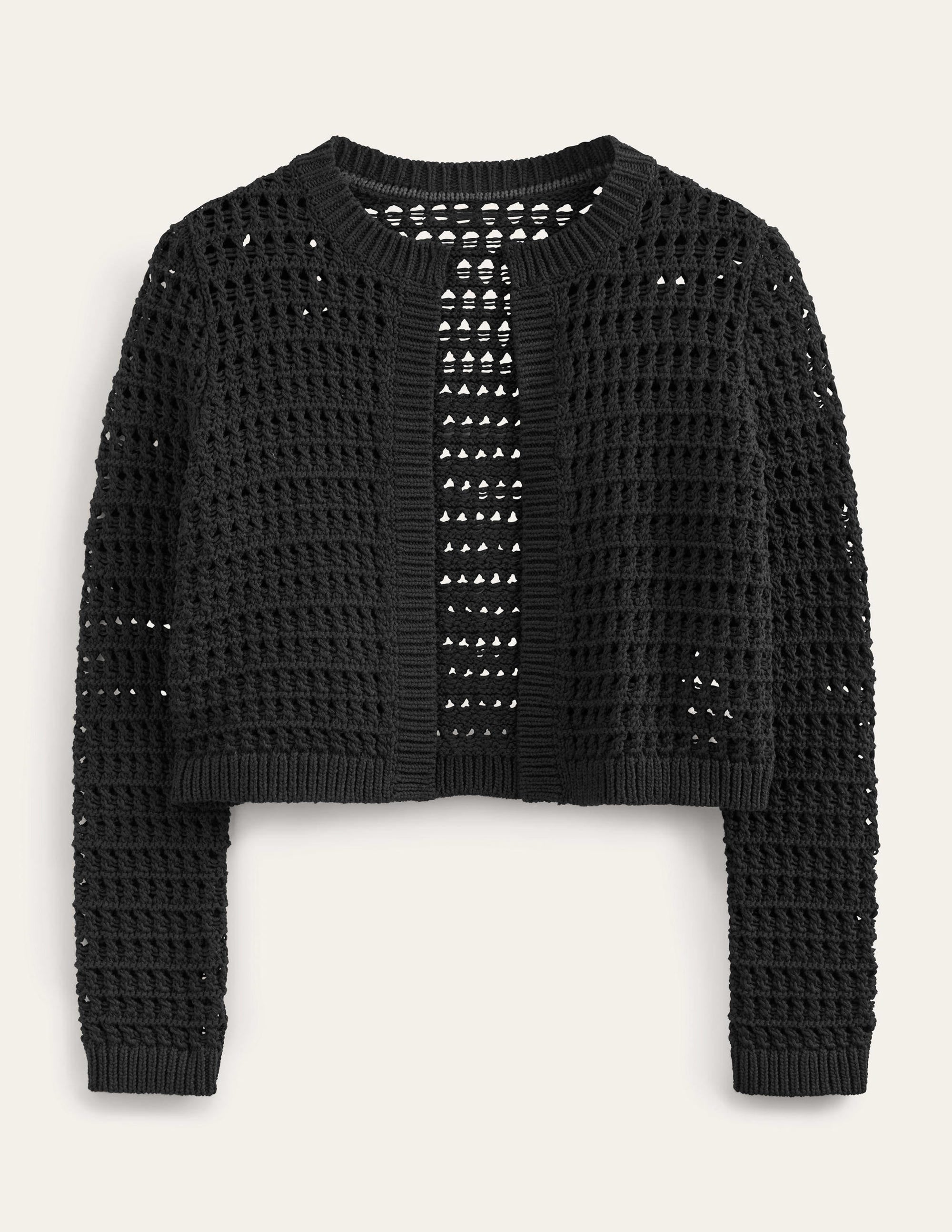 Cropped Crochet Cardigan-Black - Image 5
