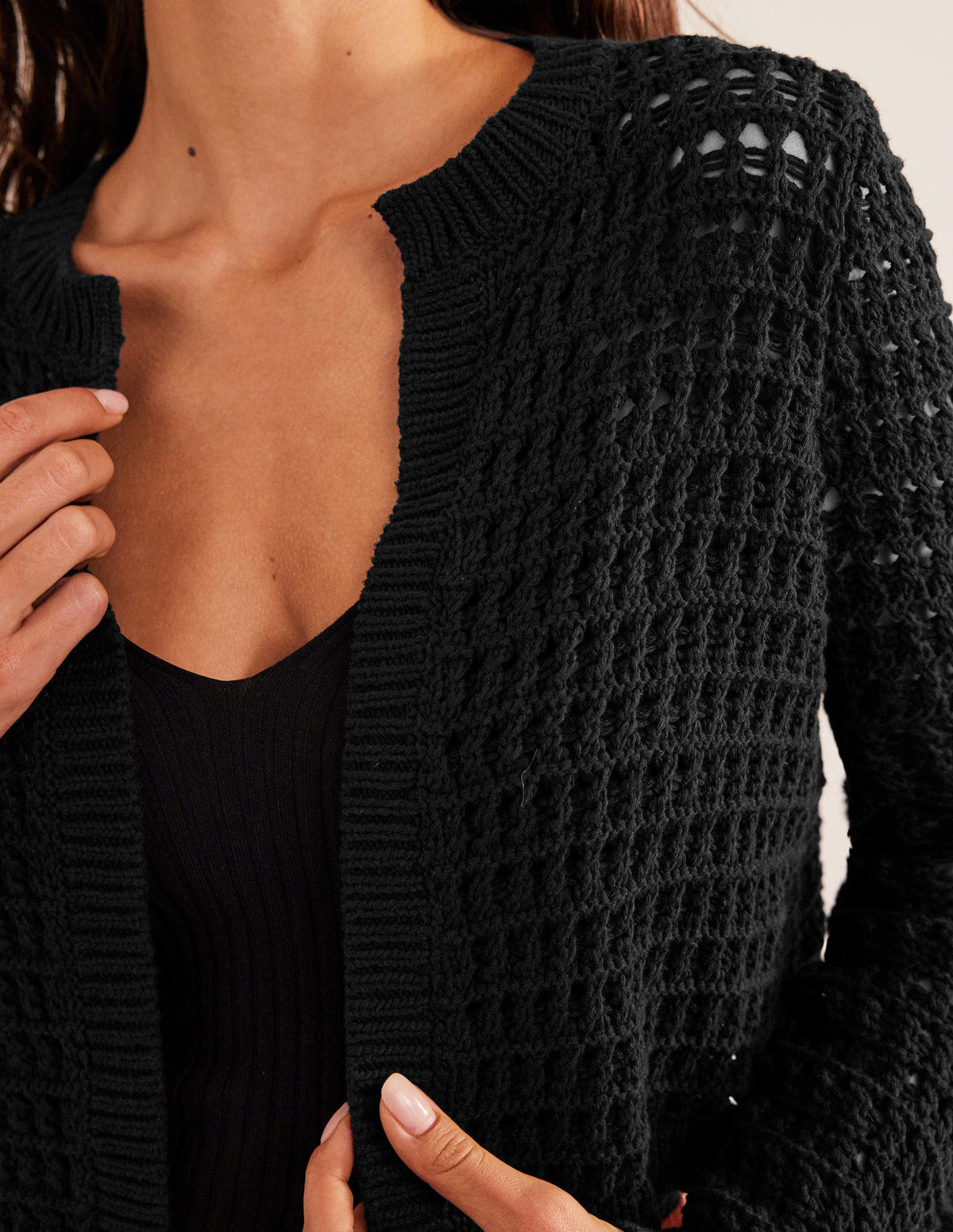 Cropped Crochet Cardigan-Black-2