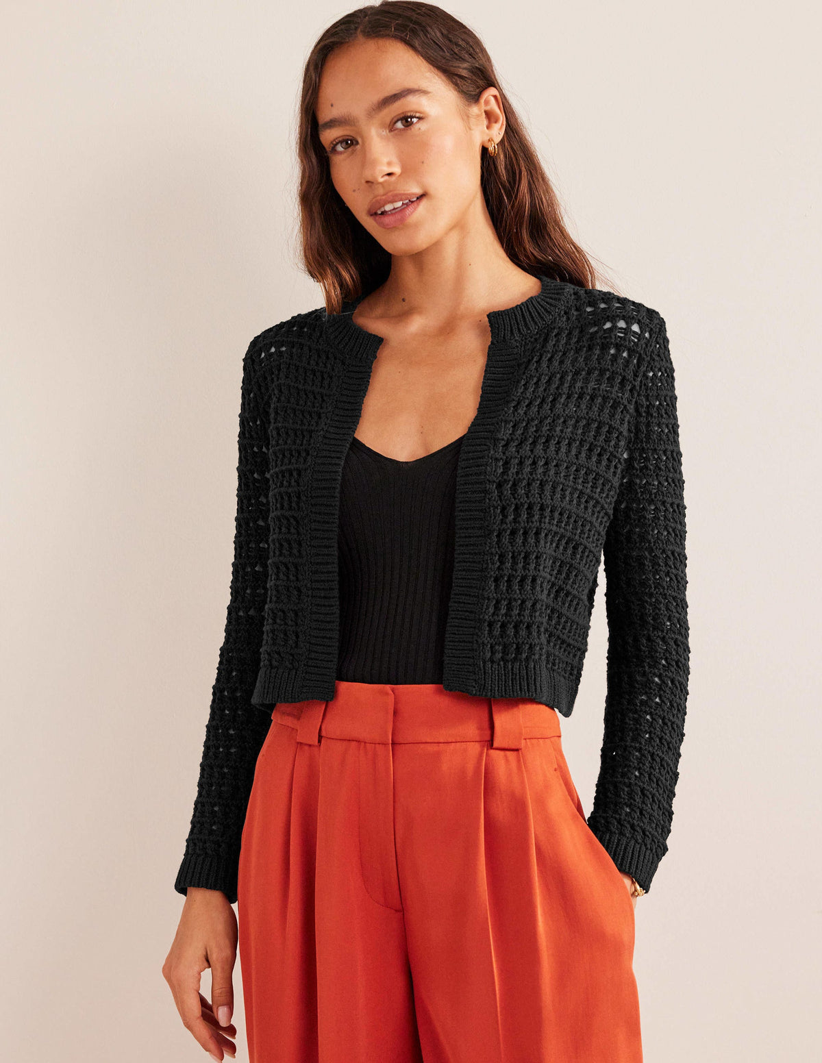 Cropped Crochet Cardigan-Black-4