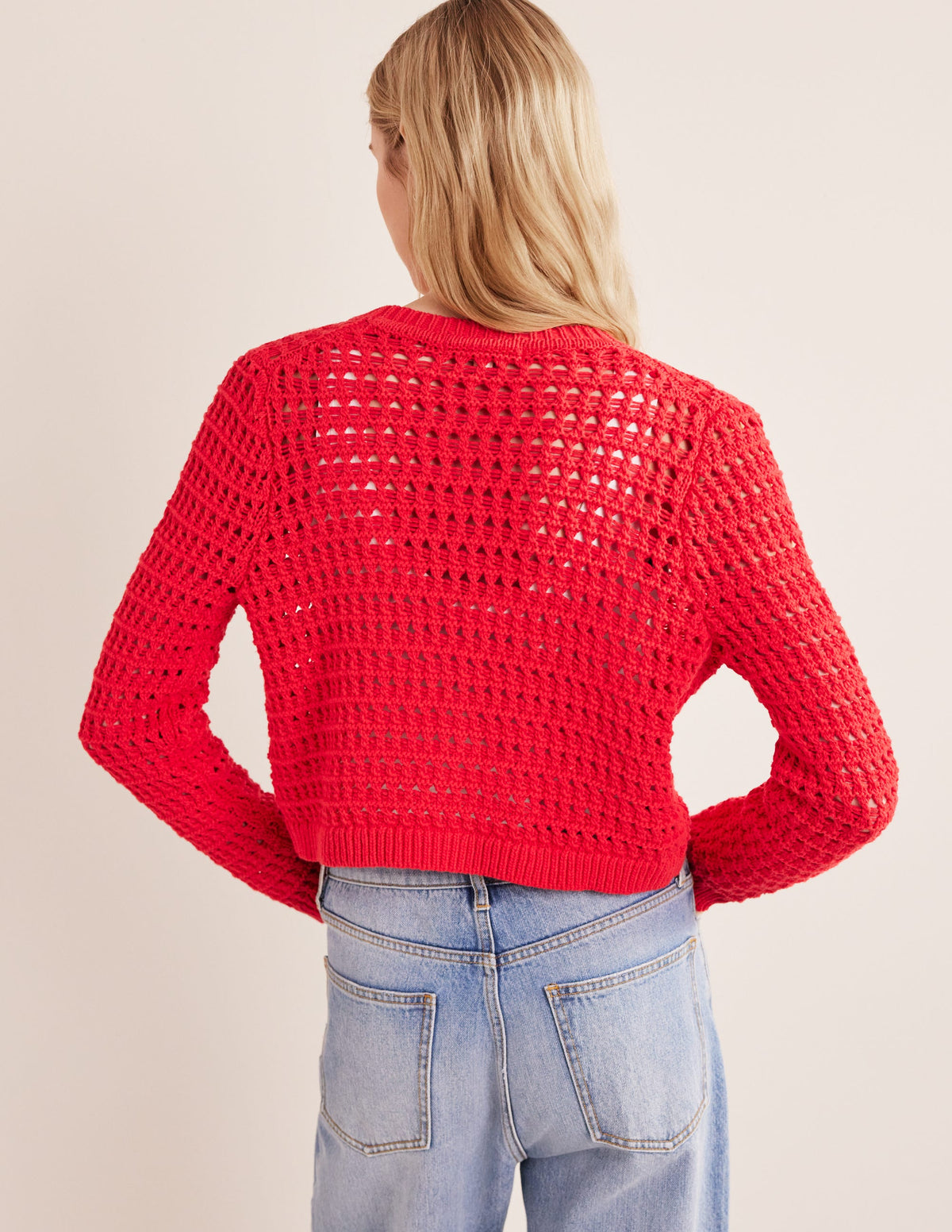 Cropped Crochet Cardigan-High Risk Red-3