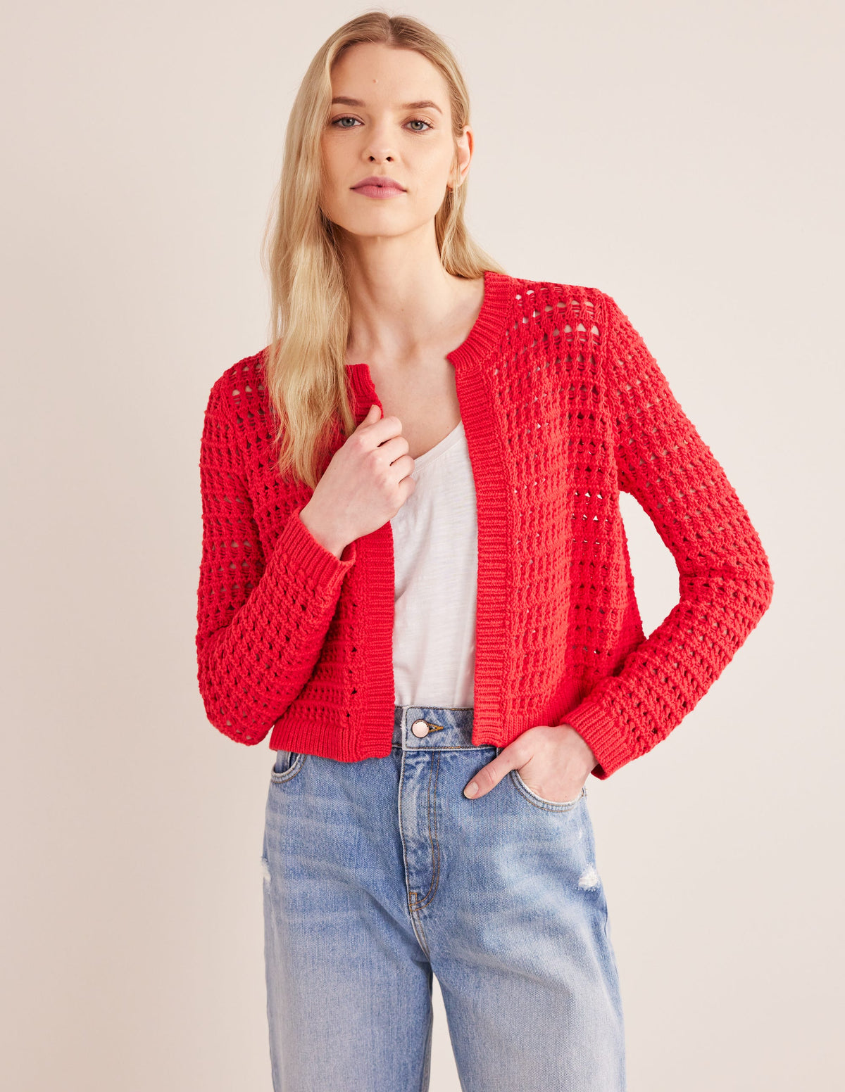 Cropped Crochet Cardigan-High Risk Red - Image 4