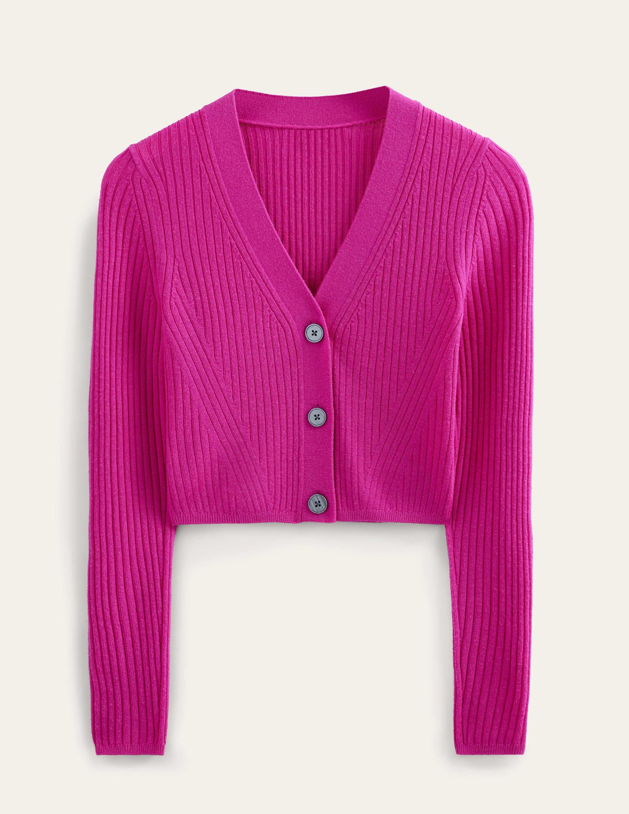 Merino Cropped RIb Cardigan-Rose Violet - Image 7