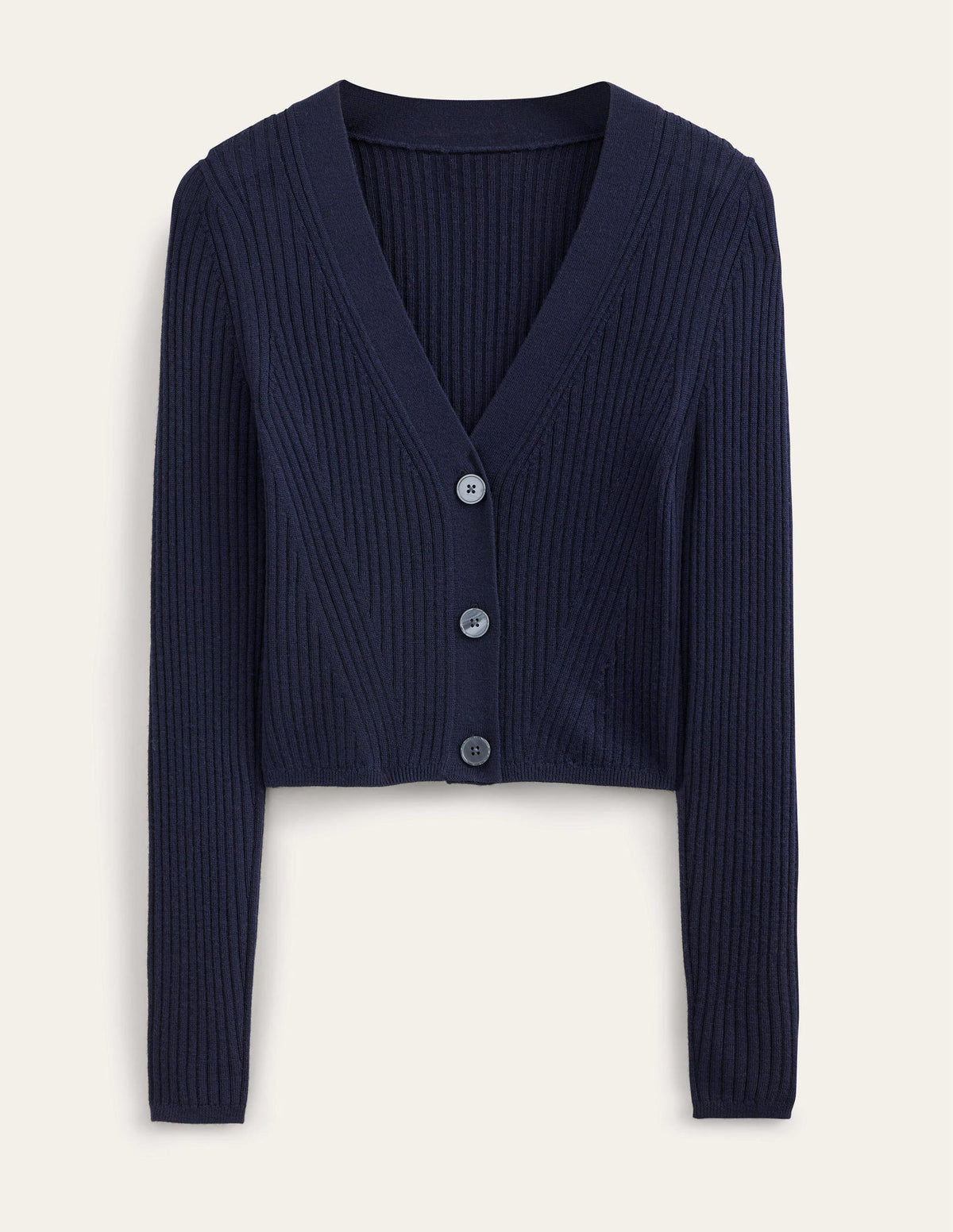 Merino Cropped RIb Cardigan-Navy - Image 5