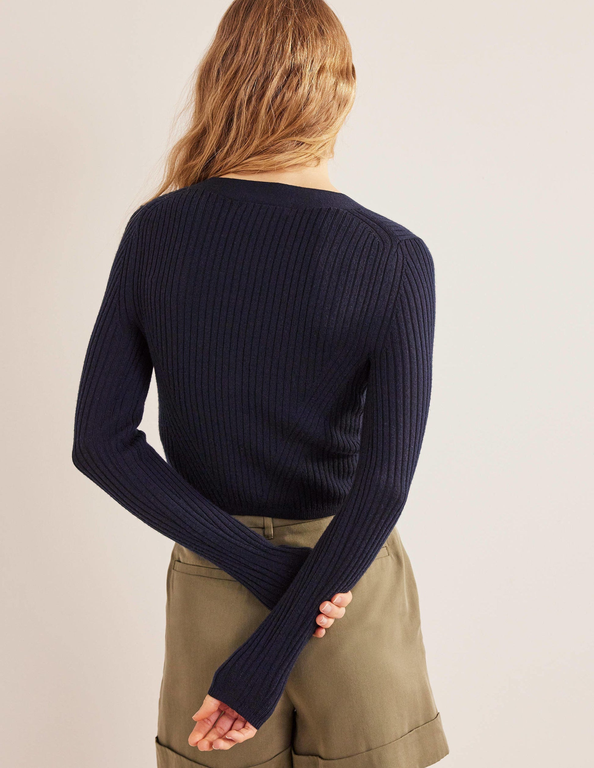Merino Cropped RIb Cardigan-Navy-3