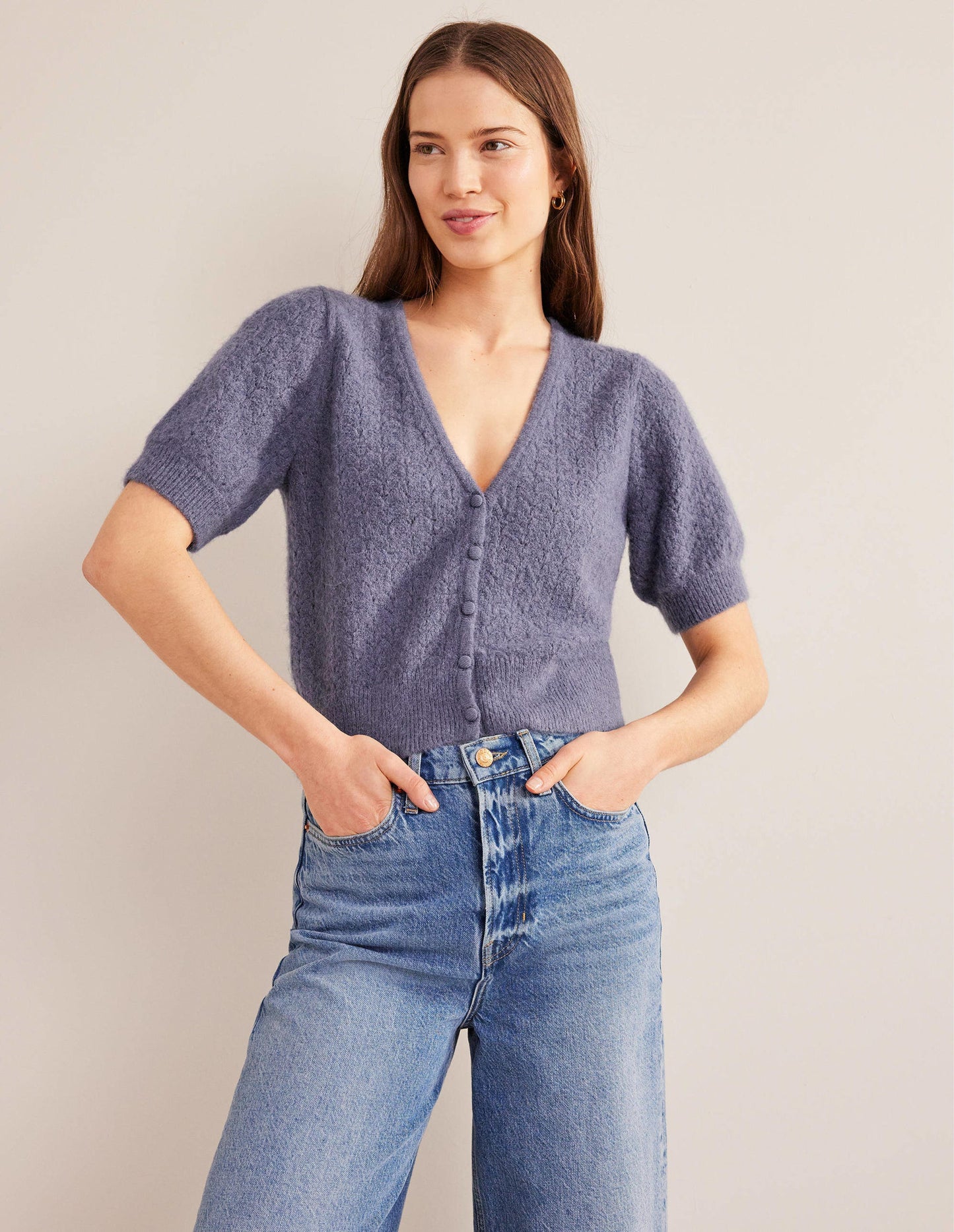 Pointelle Cardigan-Nightshadow Blue