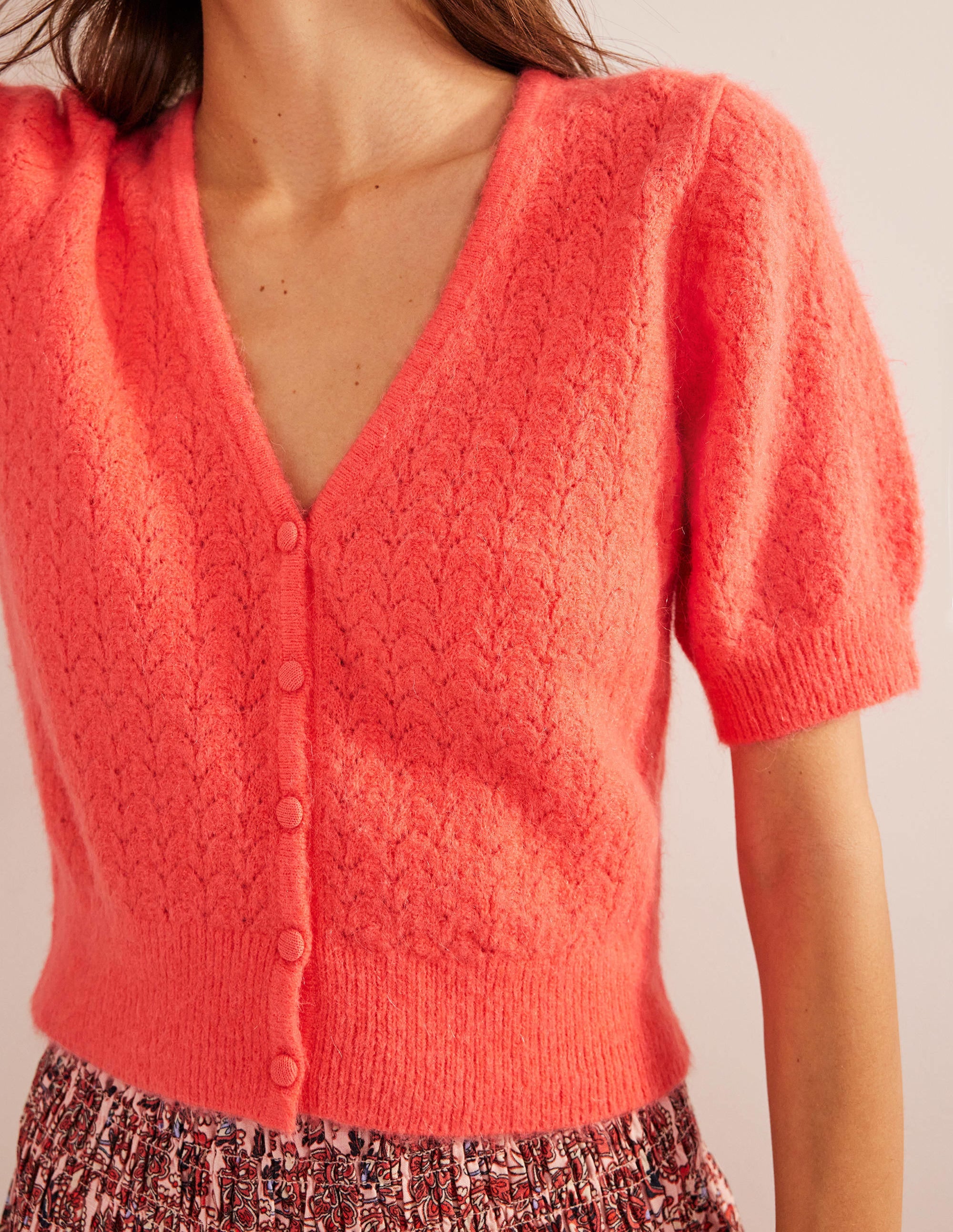 Pointelle Cardigan-Coral - Image 2