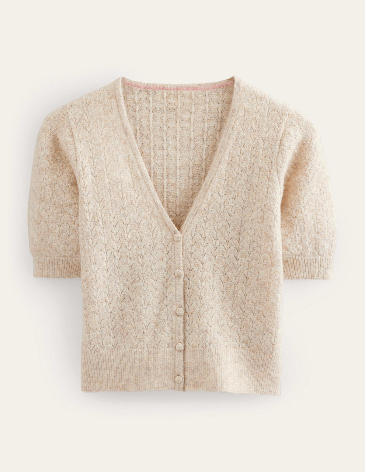 Pointelle Cardigan-Oatmeal Melange - Image 5