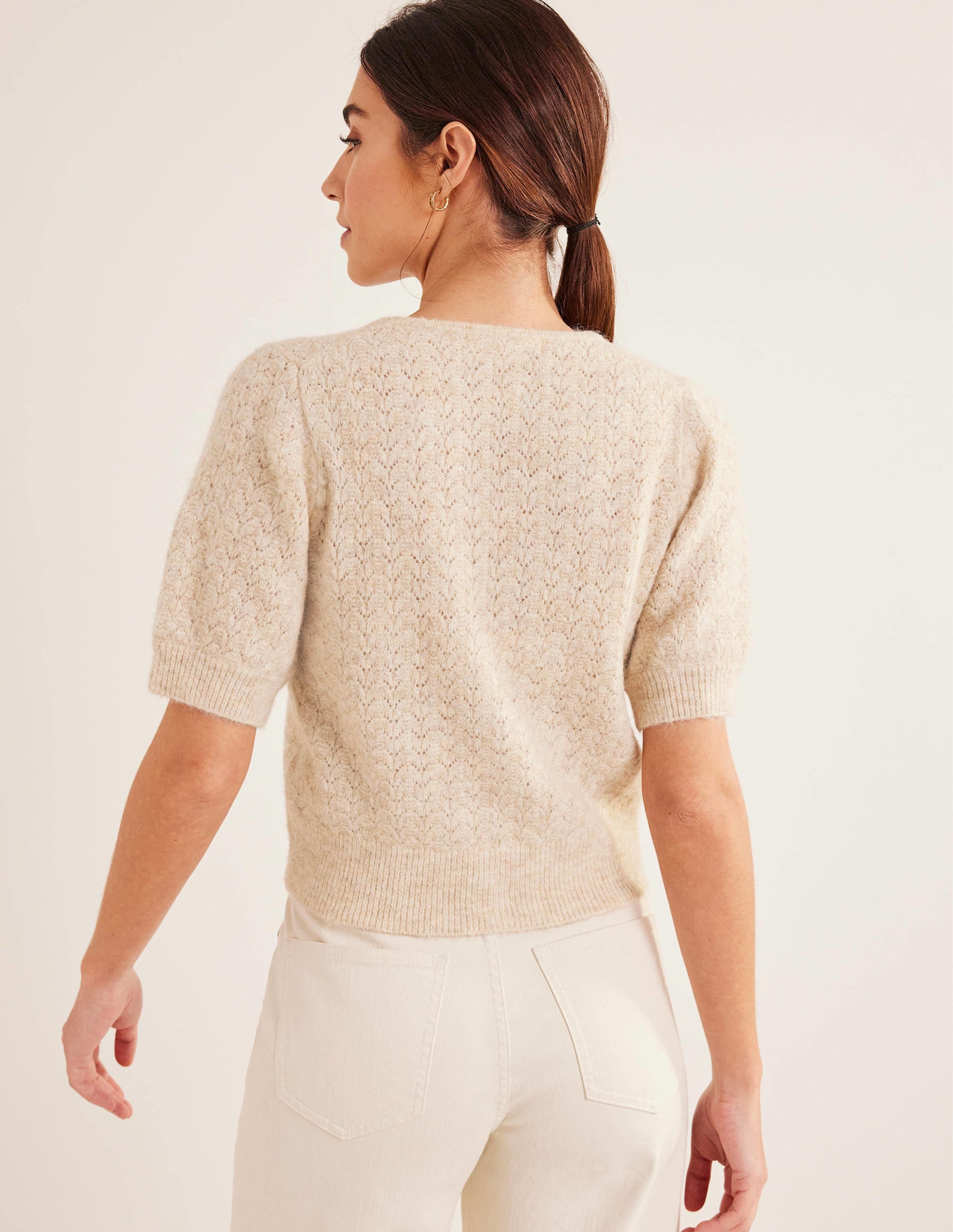 Pointelle Cardigan-Oatmeal Melange - Image 3