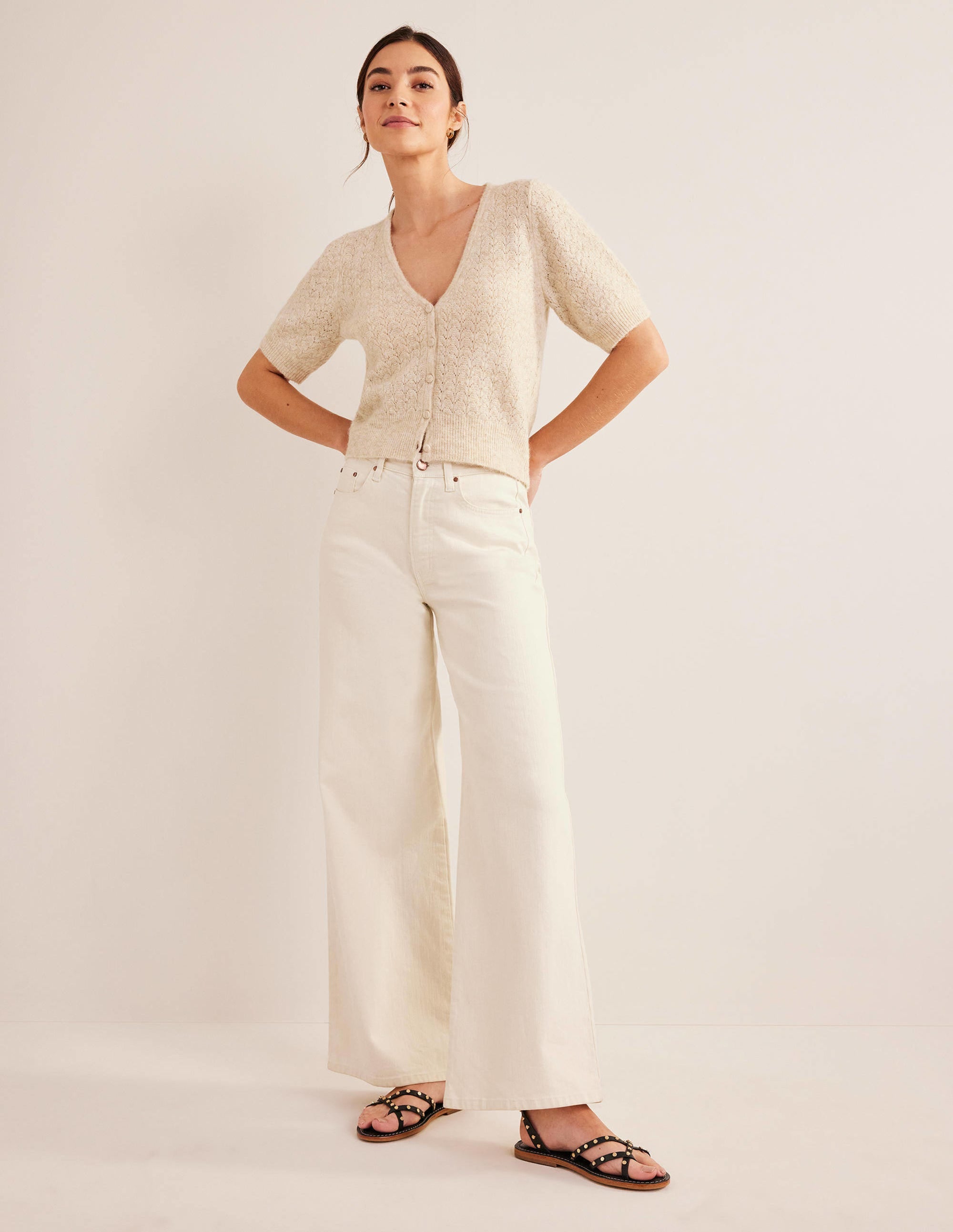 Pointelle Cardigan-Oatmeal Melange - Image 4