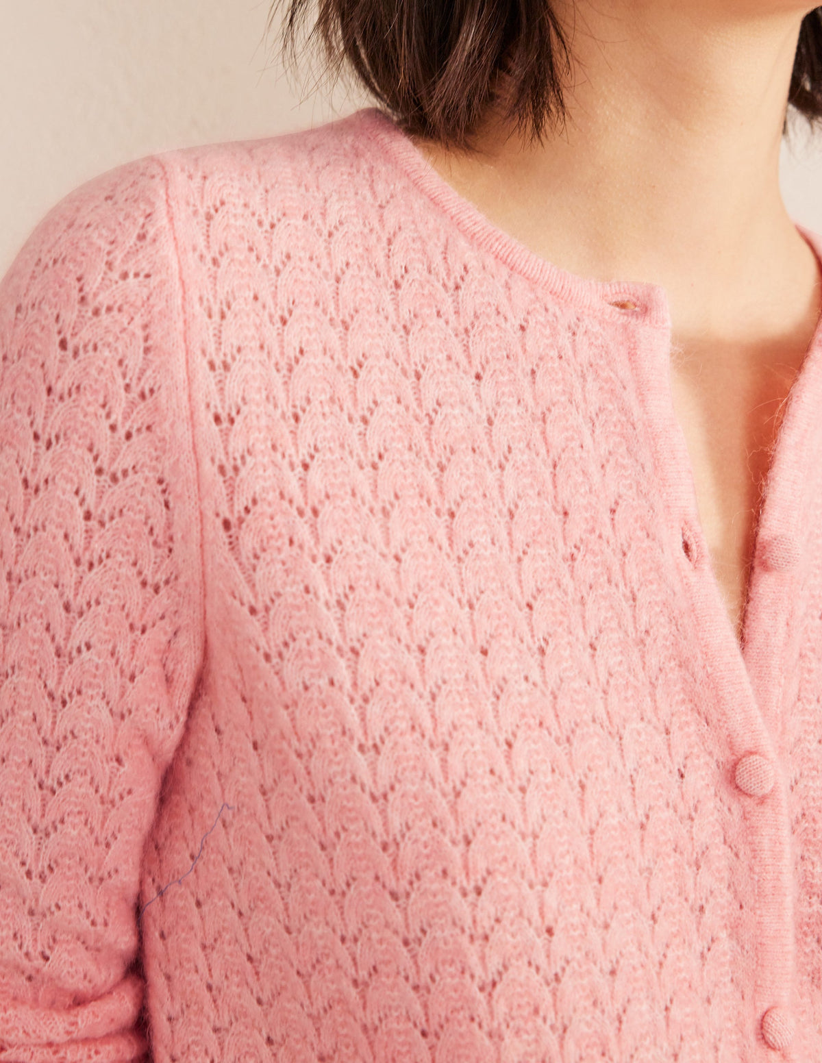 Pointelle Long-Sleeve Cardigan-Dahlia Pink - Image 2