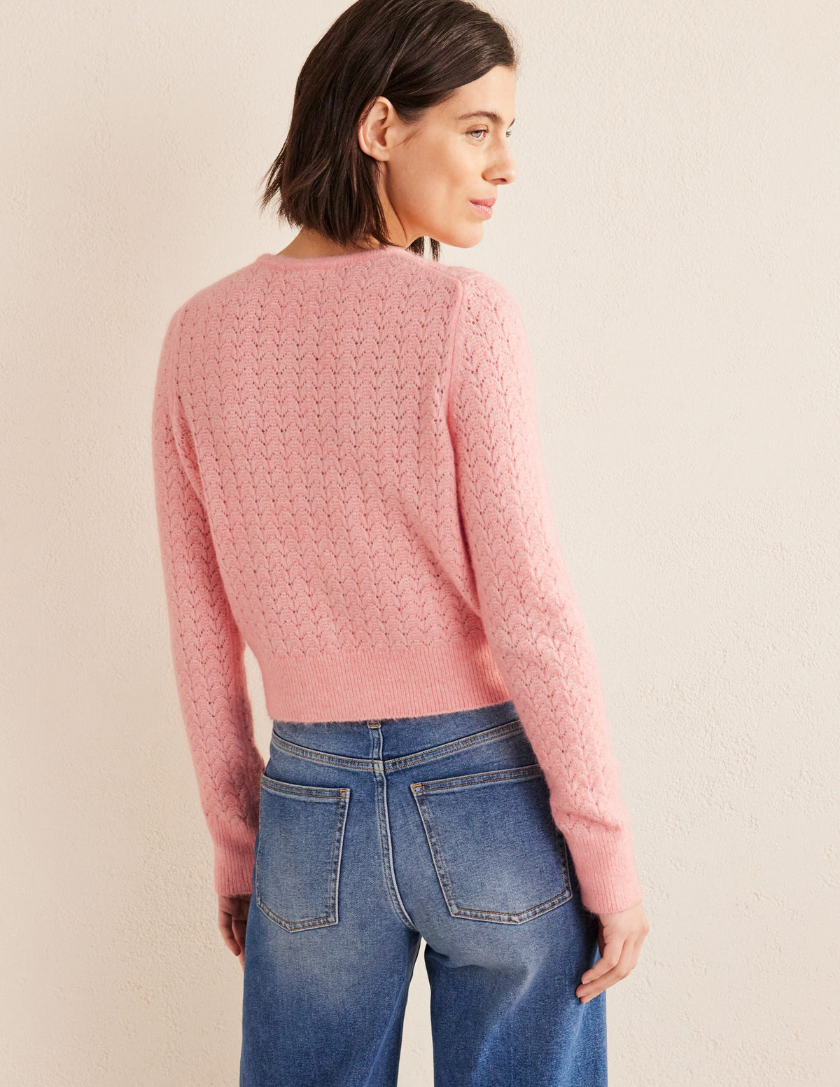 Pointelle Long-Sleeve Cardigan-Dahlia Pink-3