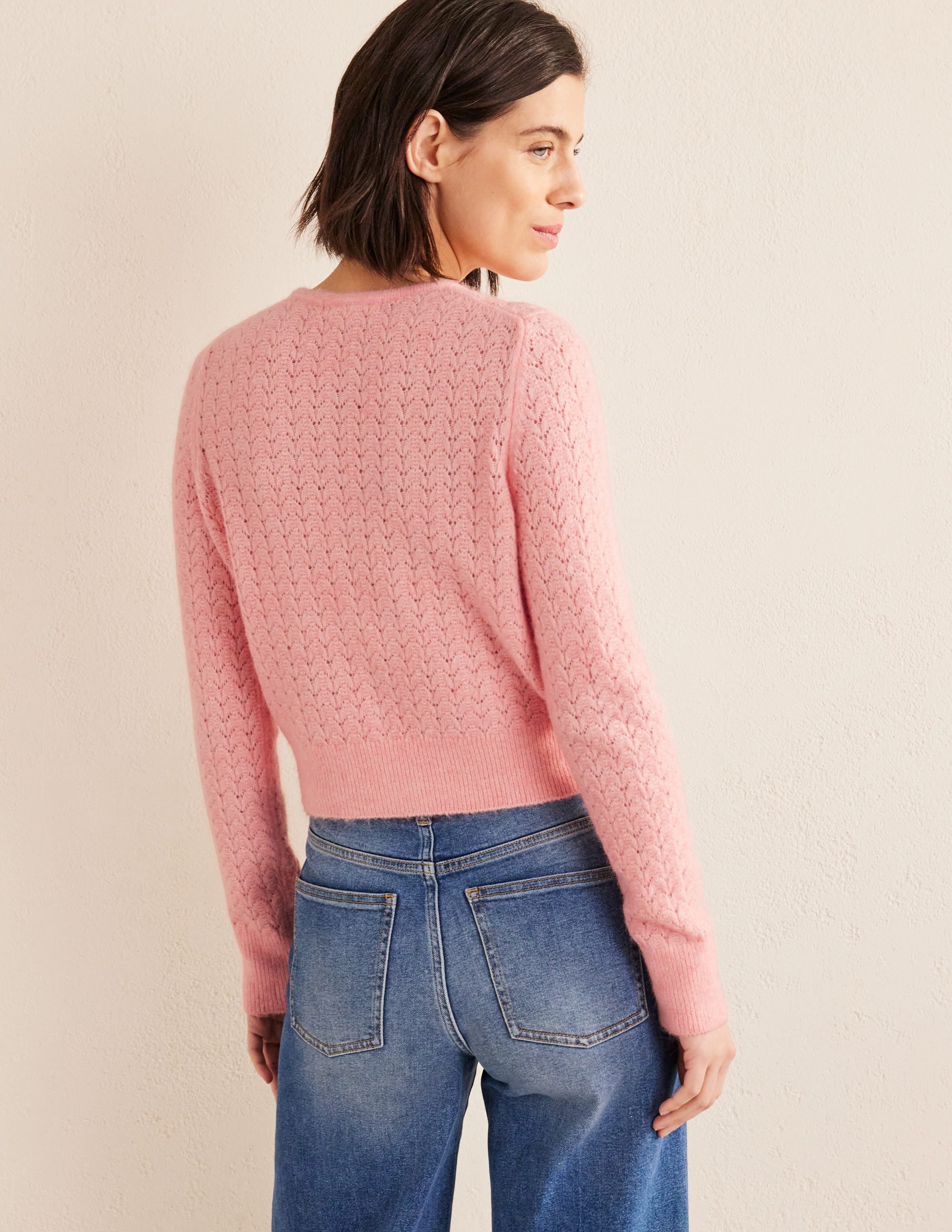 Pointelle Long-Sleeve Cardigan-Dahlia Pink - Image 3