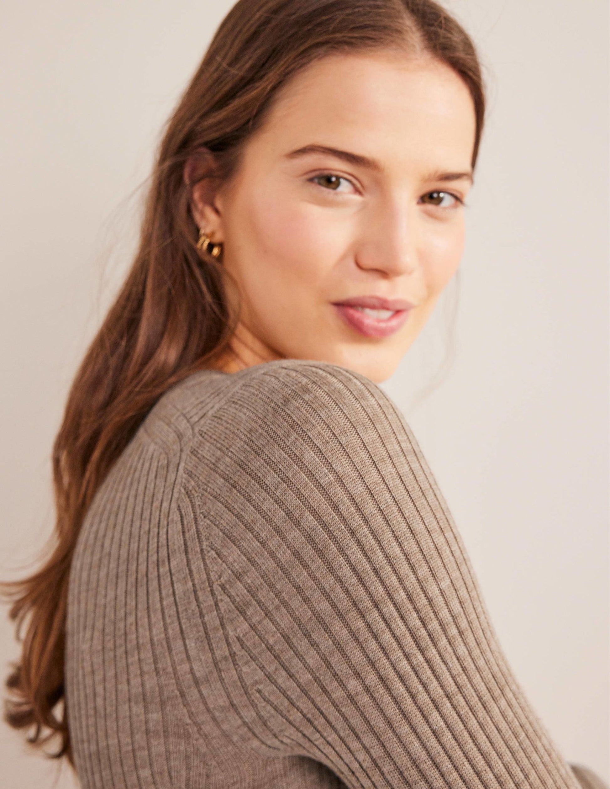 Ribbed Merino Jumper-Dark Mink Melange-2