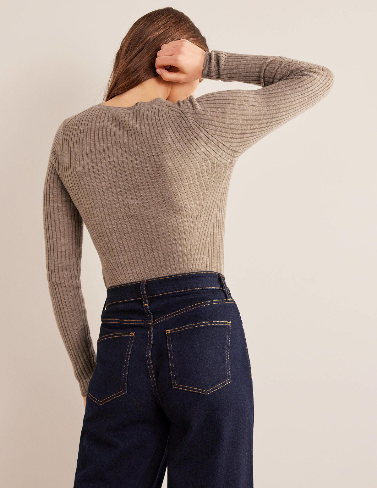 Ribbed Merino Jumper-Dark Mink Melange - Image 3