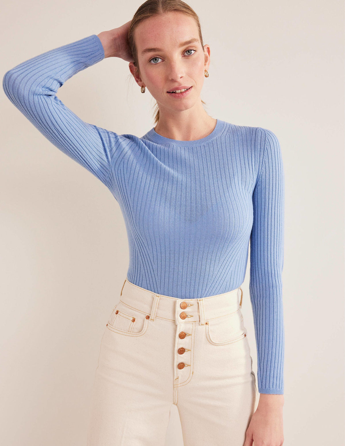 Ribbed Merino Jumper-Linseed Blue - Image 1