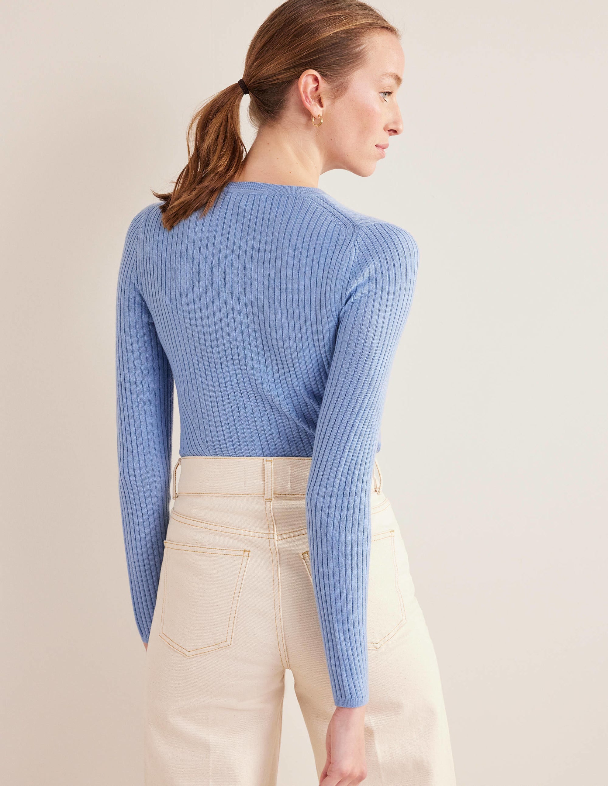 Ribbed Merino Jumper-Linseed Blue - Image 3