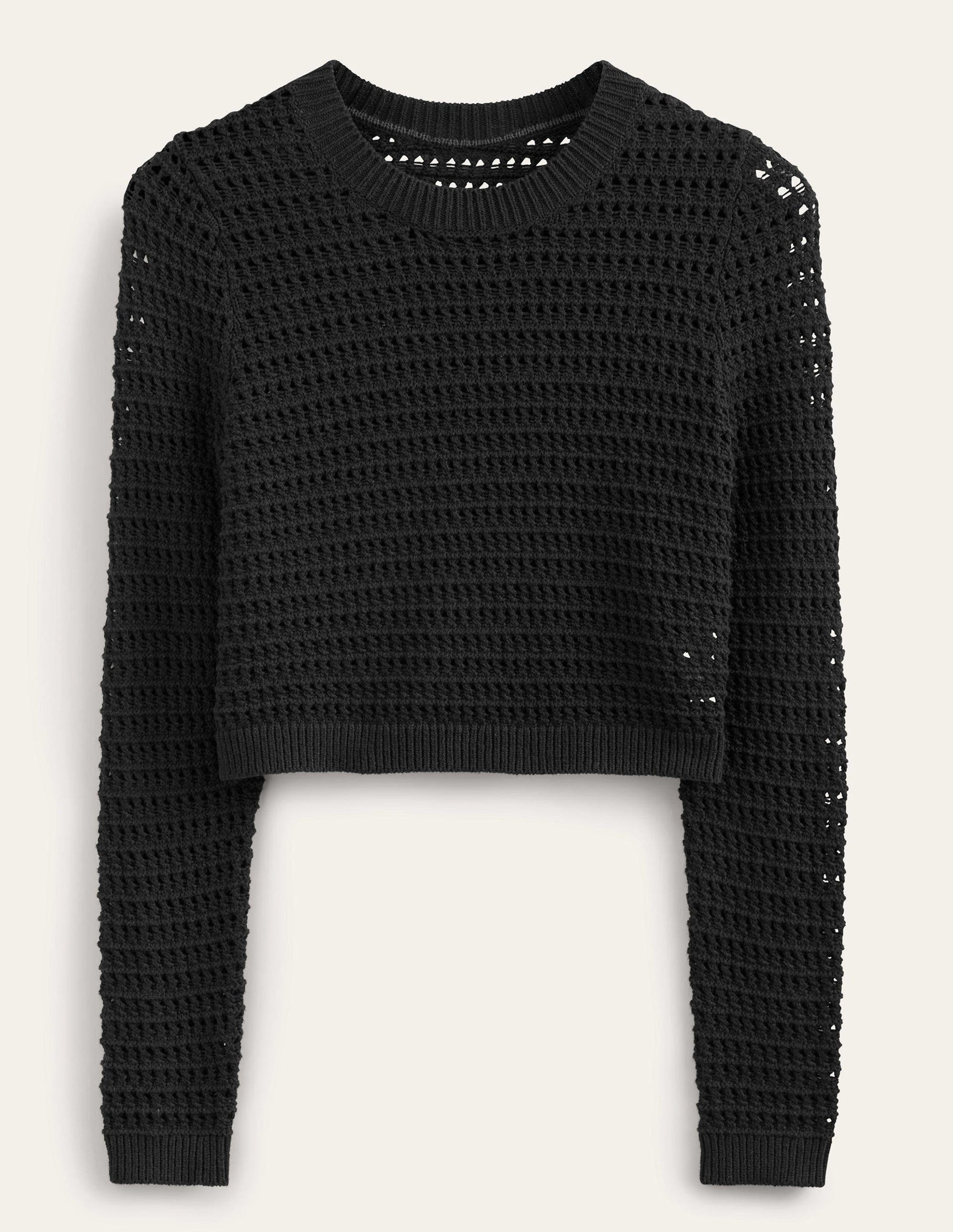 Cropped Crochet Sweater-Black-5