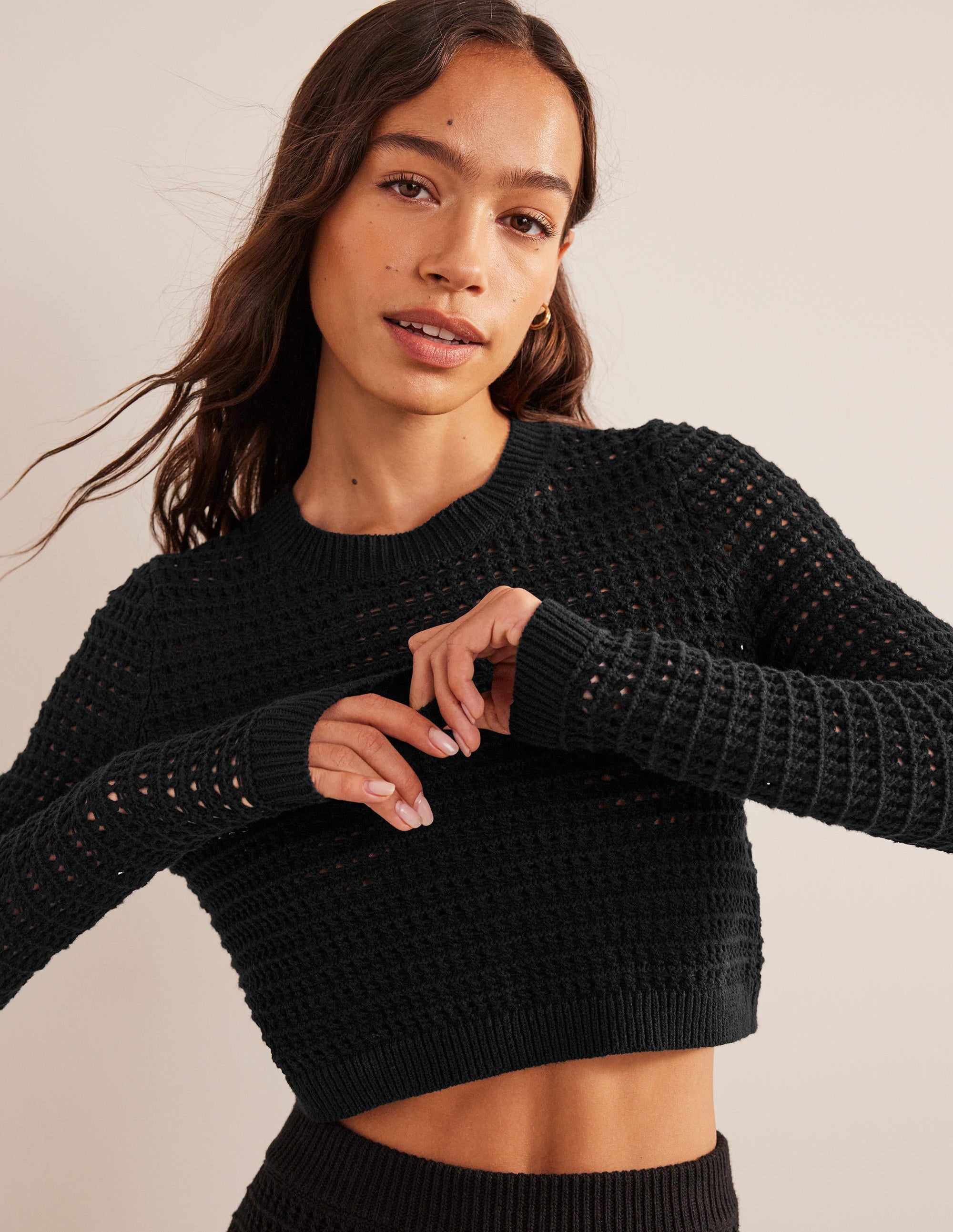 Cropped Crochet Sweater-Black - Image 1