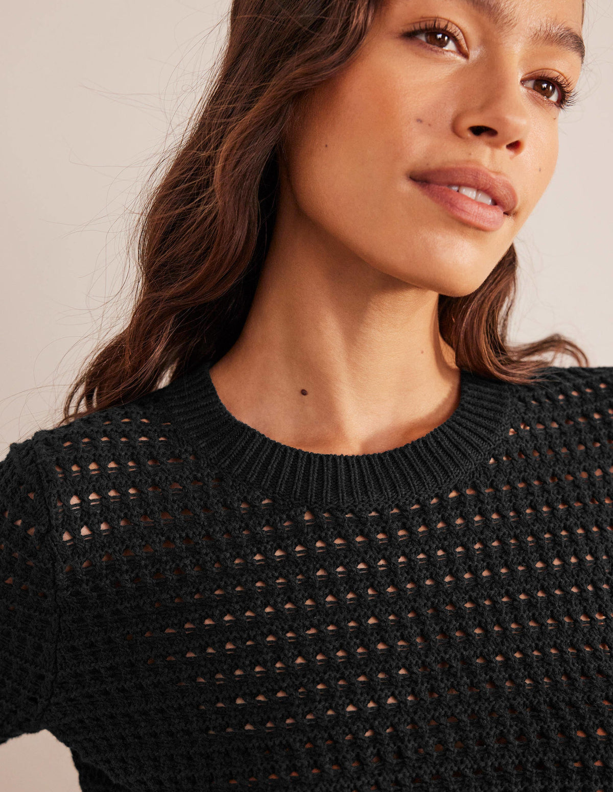 Cropped Crochet Sweater-Black - Image 2