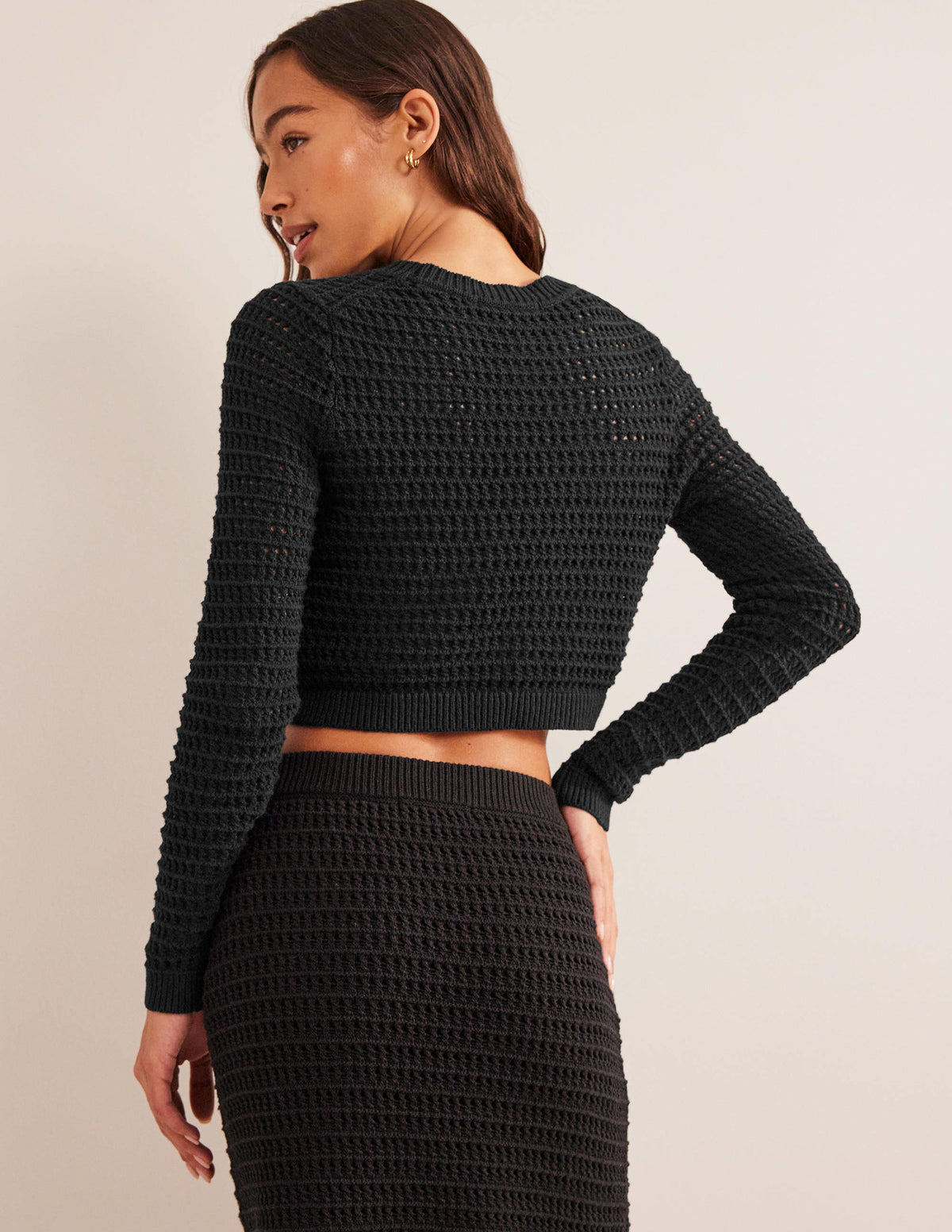 Cropped Crochet Sweater-Black - Image 3