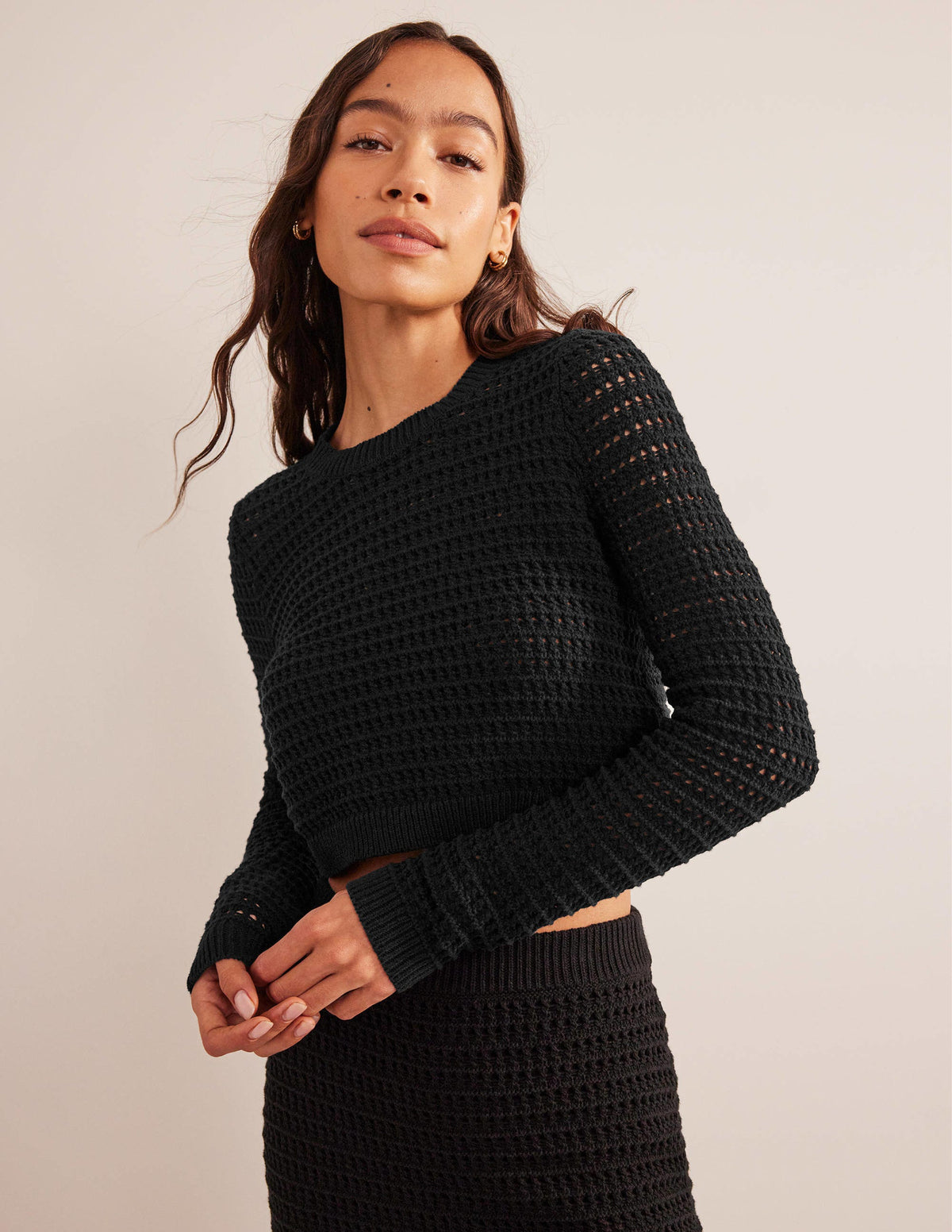 Cropped Crochet Sweater-Black - Image 4