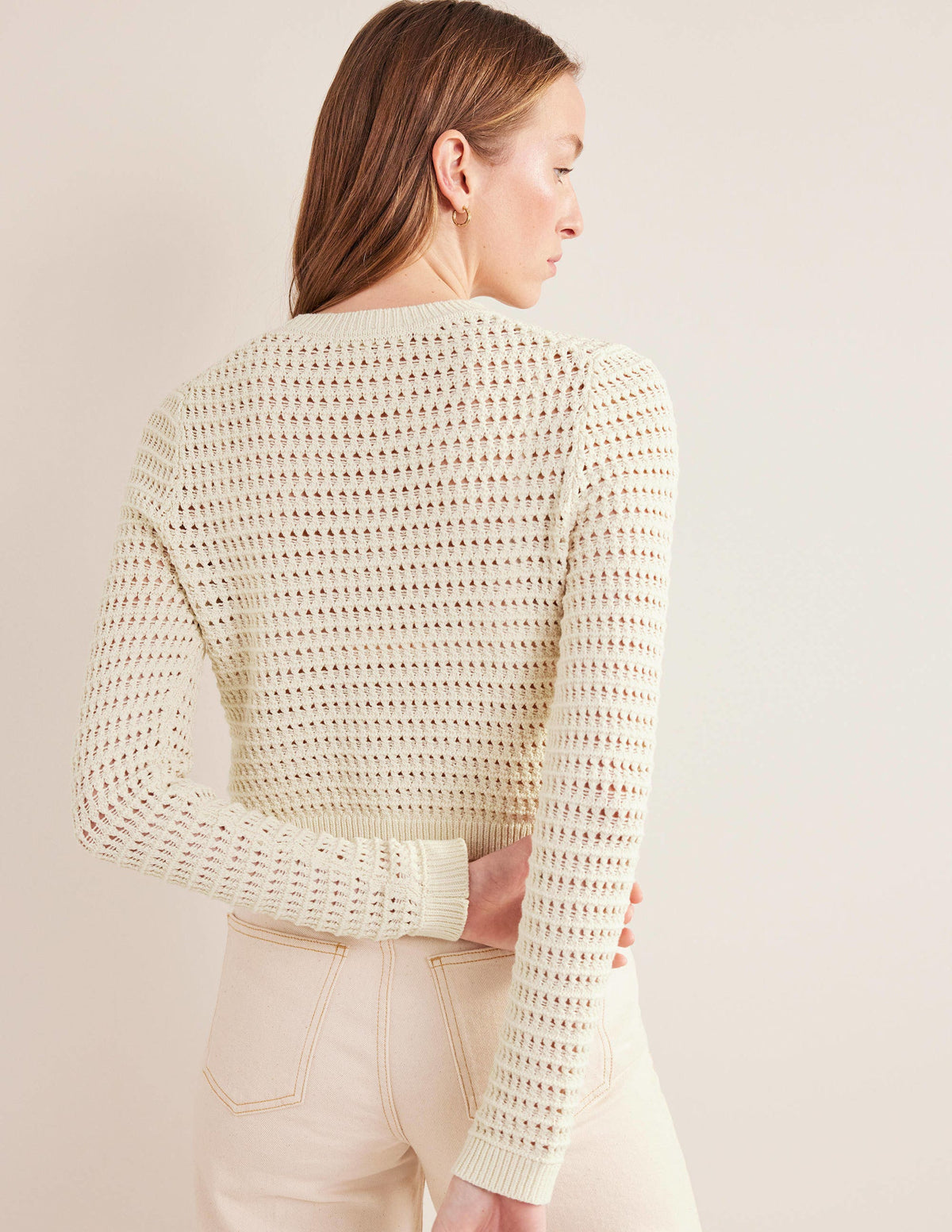 Cropped Crochet Sweater-Warm Ivory-3