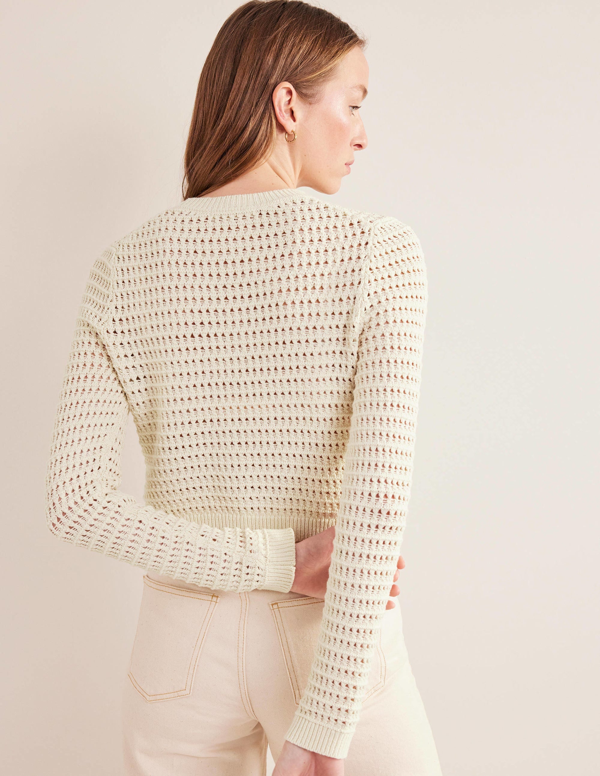 Cropped Crochet Sweater-Warm Ivory - Image 3