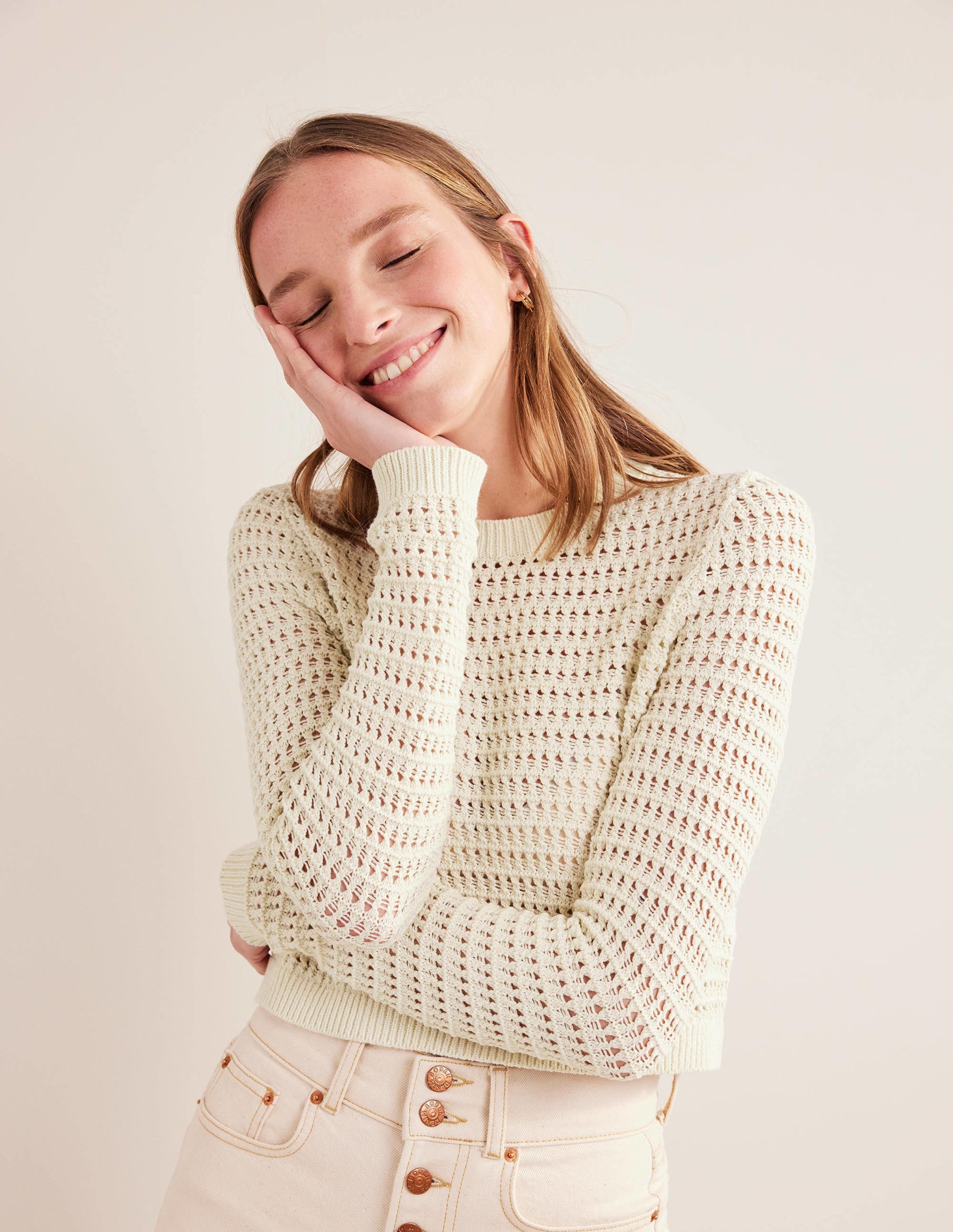 Cropped Crochet Sweater-Warm Ivory - Image 5